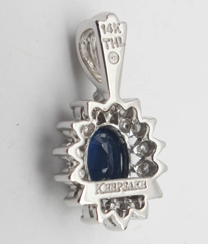 14K White Gold Keepsake Sapphire and Diamond Pendant