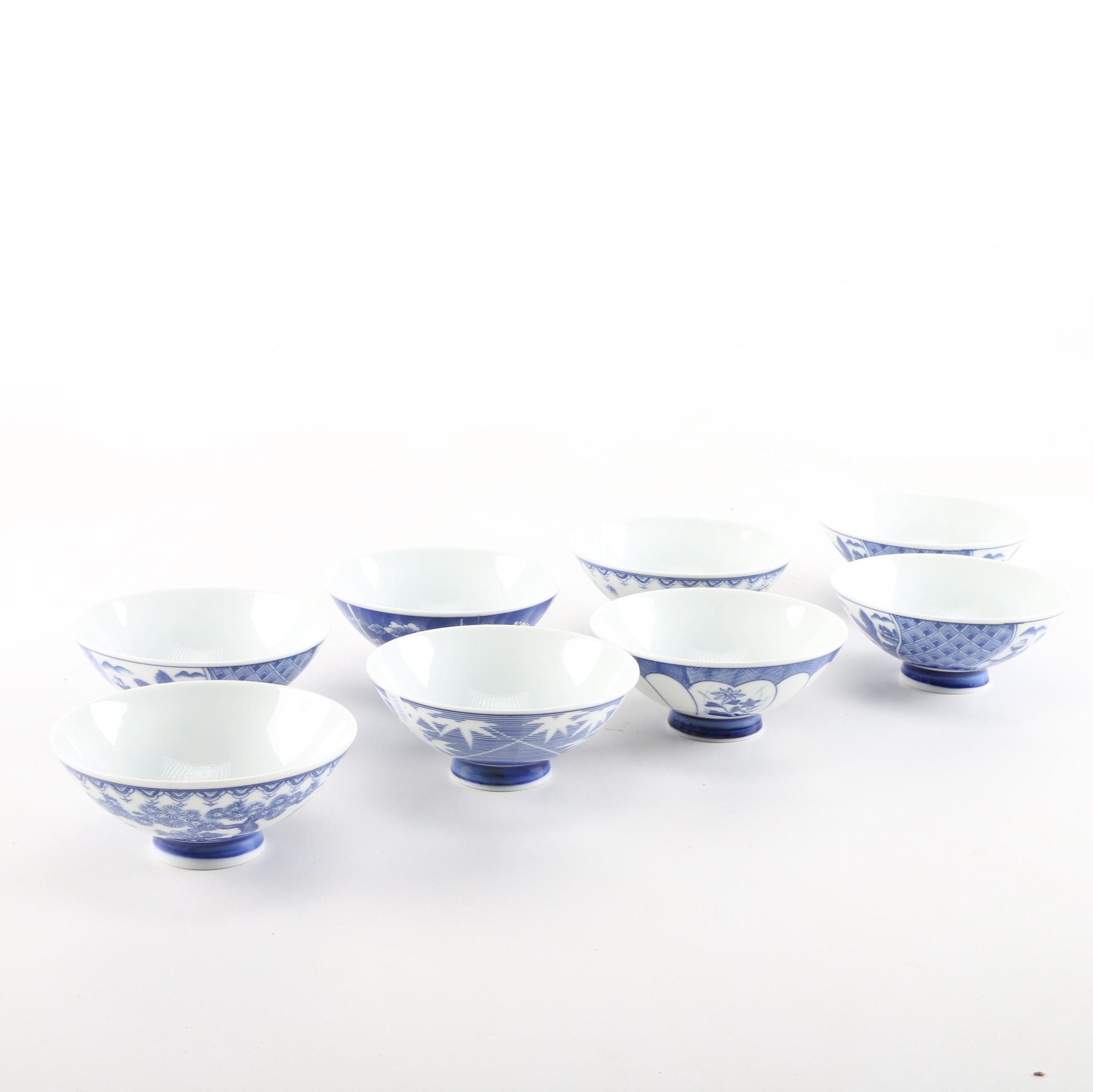 Asian Inspired Floral Pattern Ceramic Bowl Set
