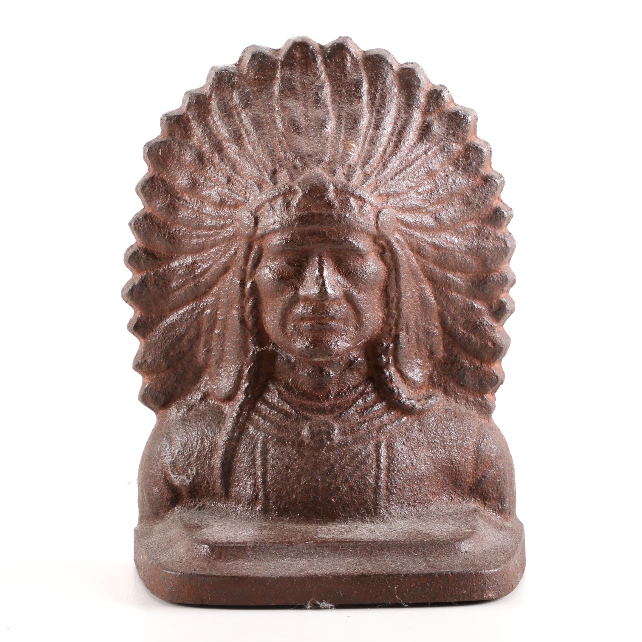 Vintage "Iron Will Indian" Iron Bookend