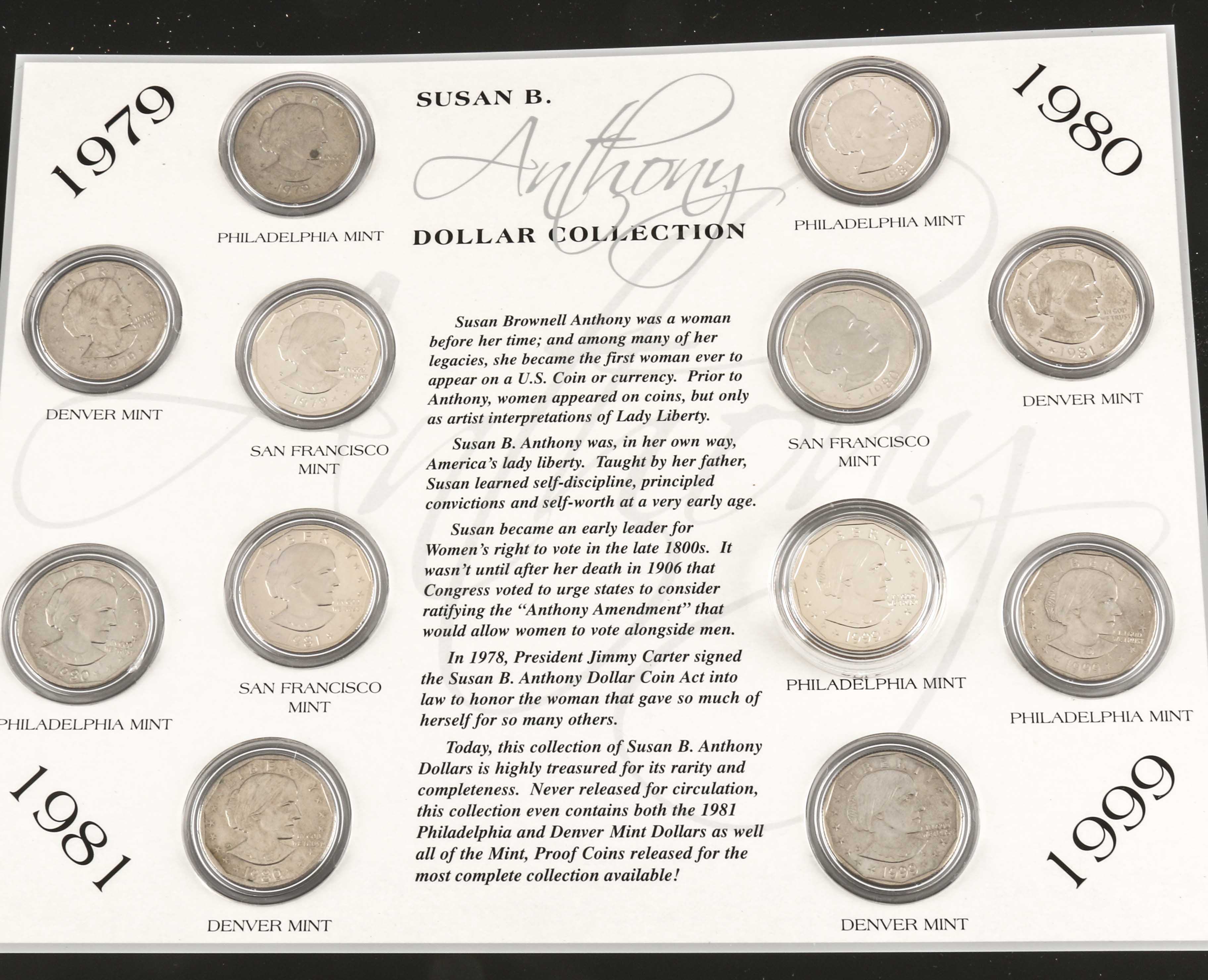 Set of Twelve Susan B. Anthony Dollars