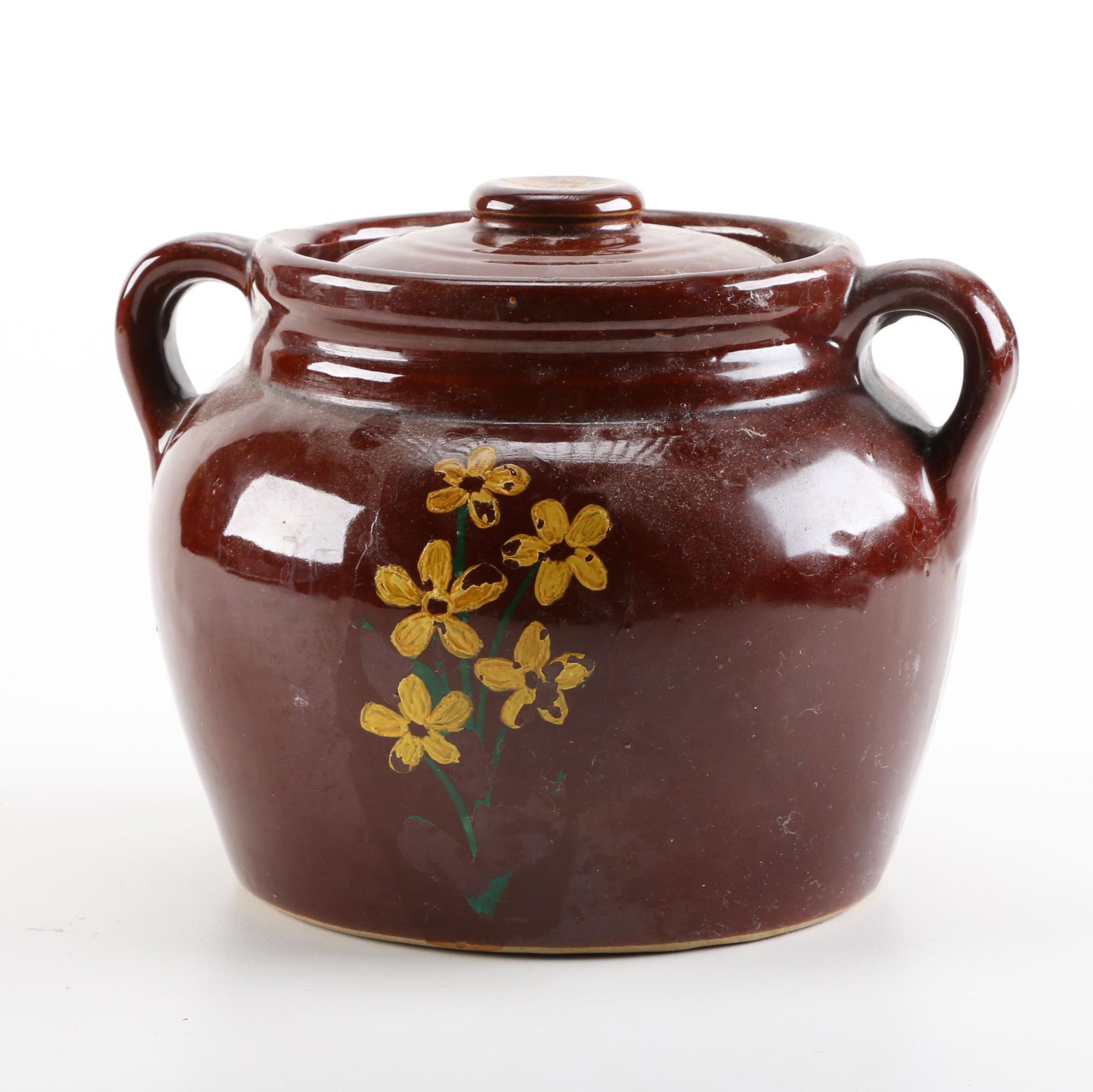 Vintage Stoneware Lidded Bean Pot