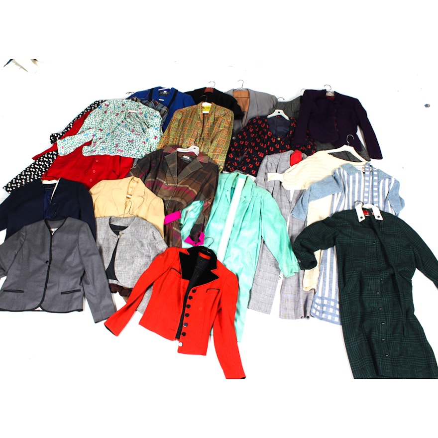 Assorted 1980s Vintage Winter Dresses, Blazers and Coats