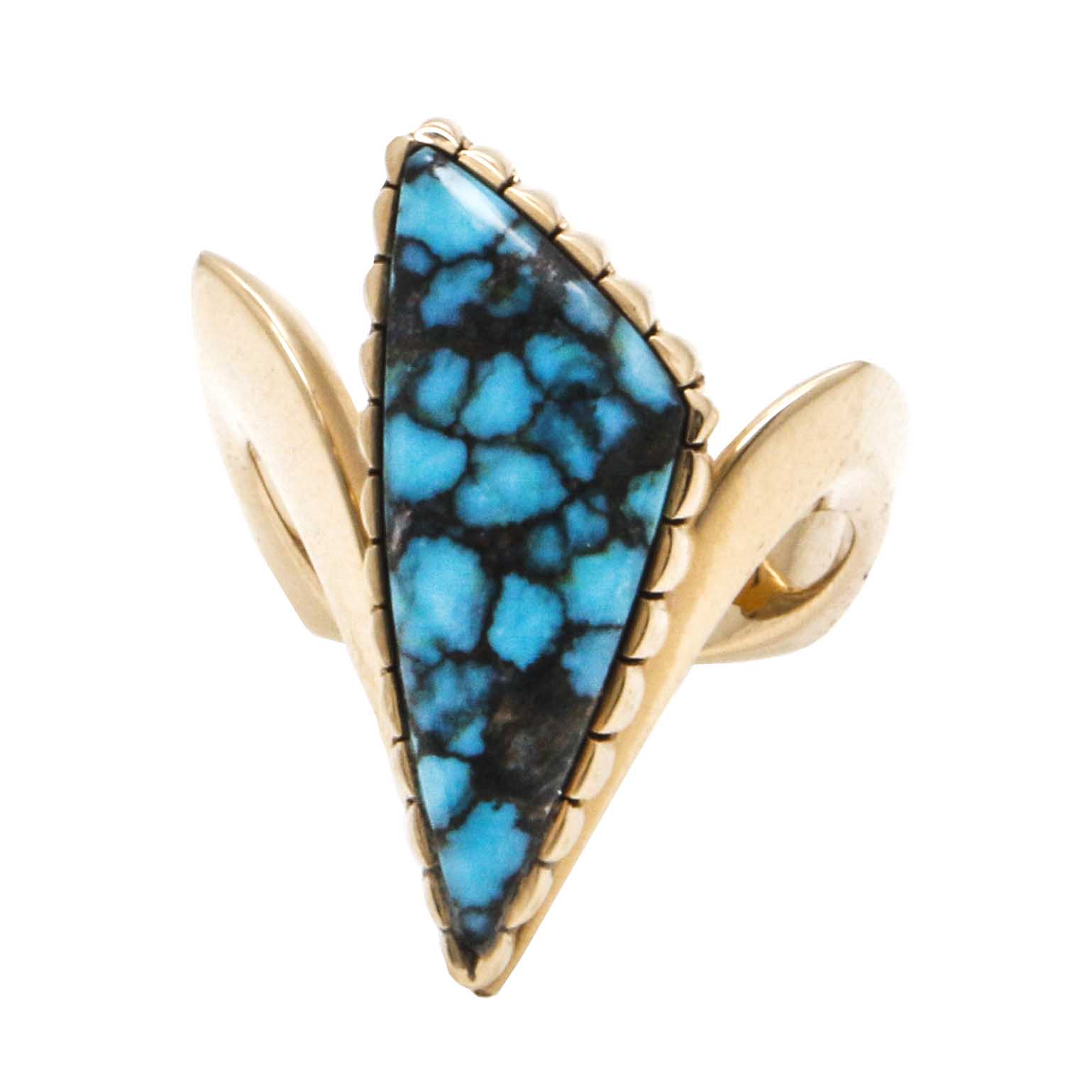 Spiderweb Turquoise and 14K Gold Ring