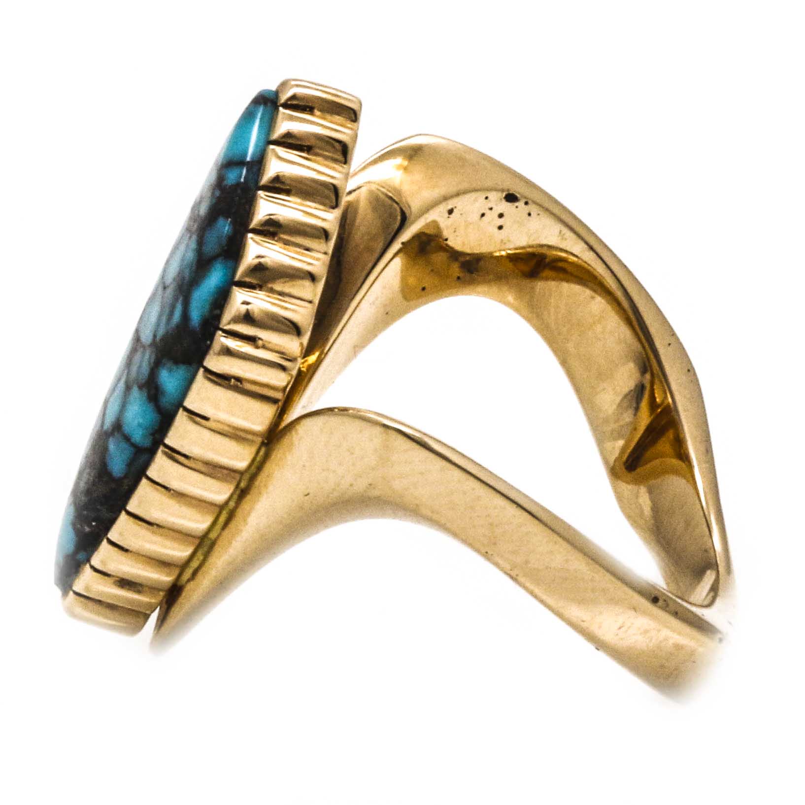 Spiderweb Turquoise and 14K Gold Ring