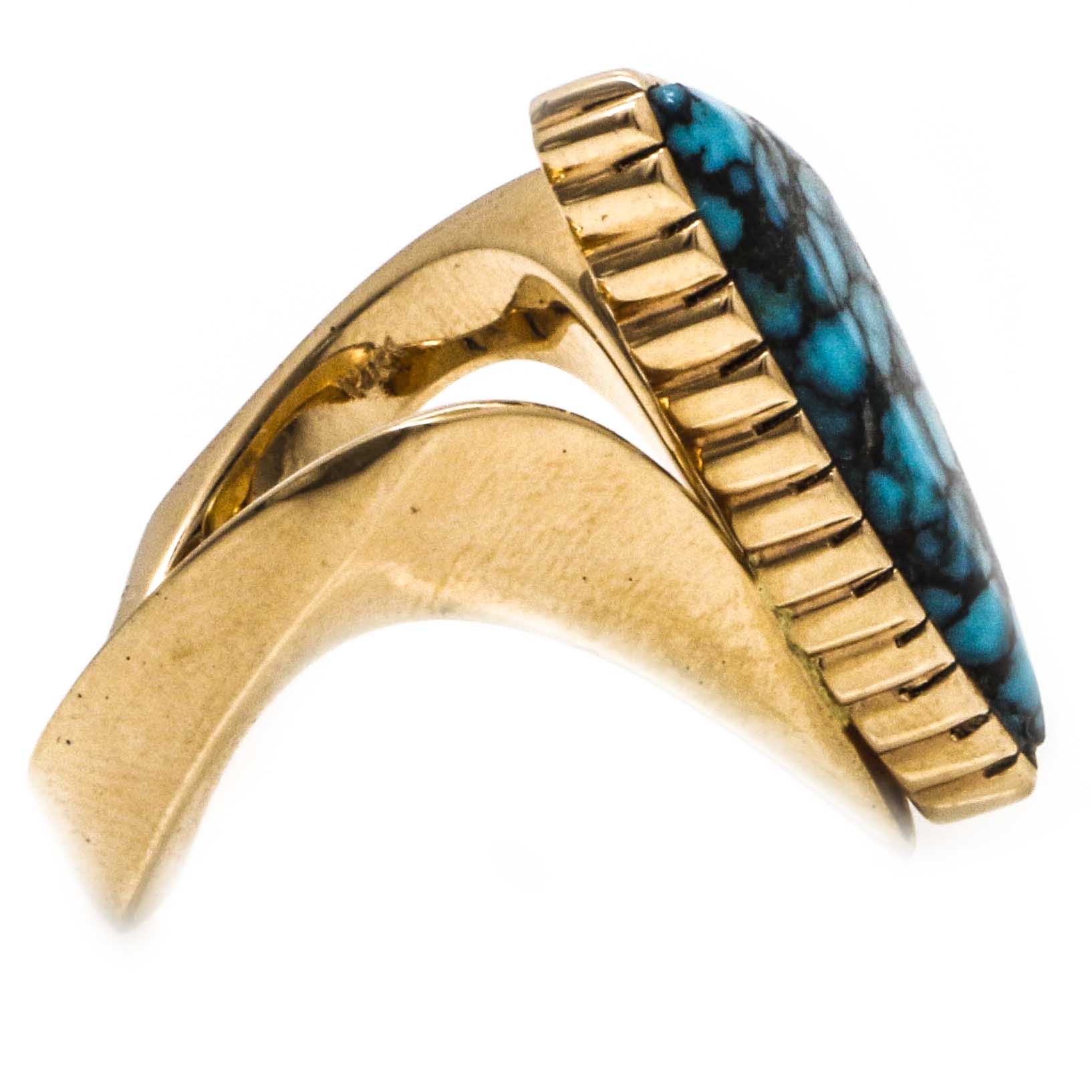Spiderweb Turquoise and 14K Gold Ring
