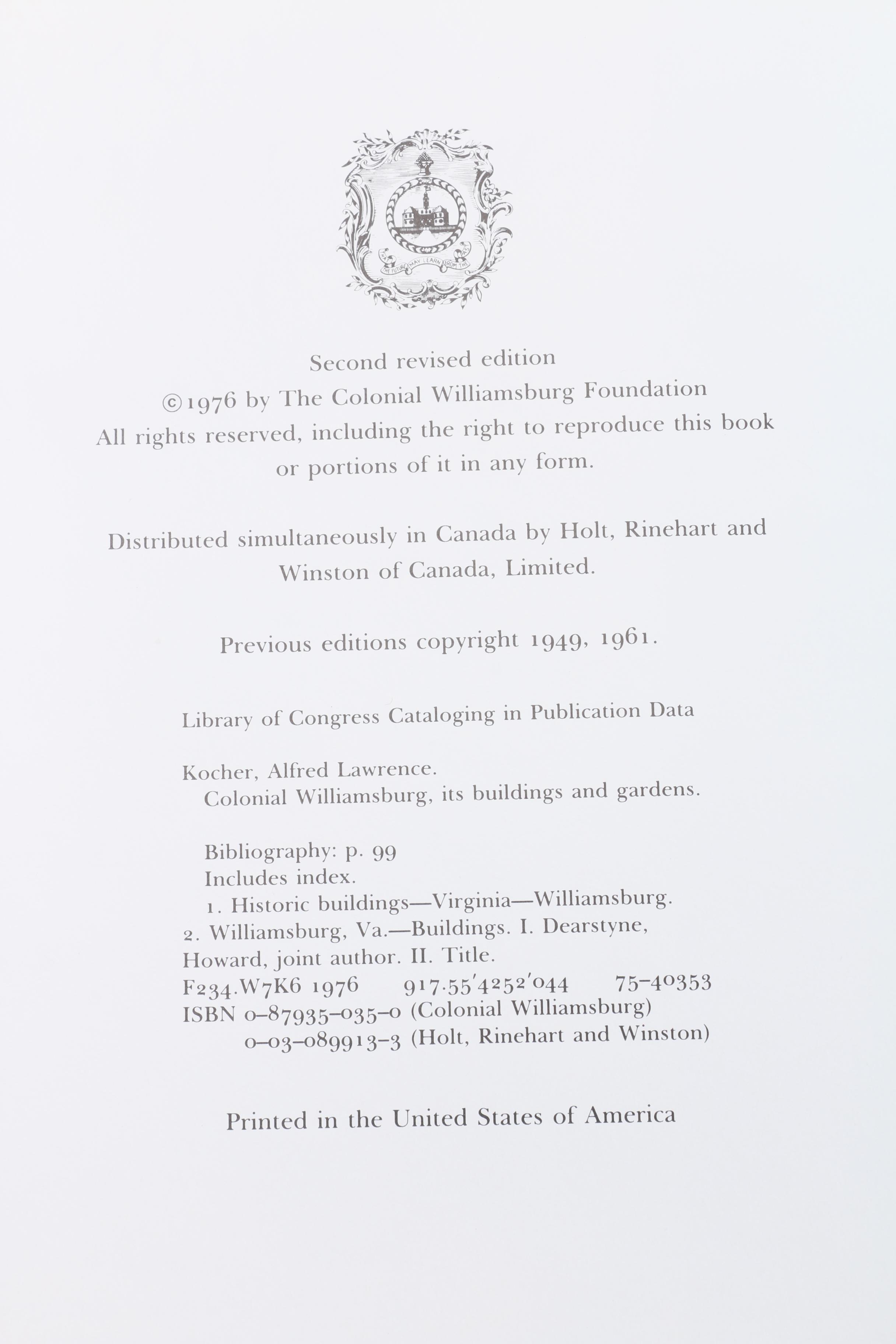 Colonial And Williamsburg Books