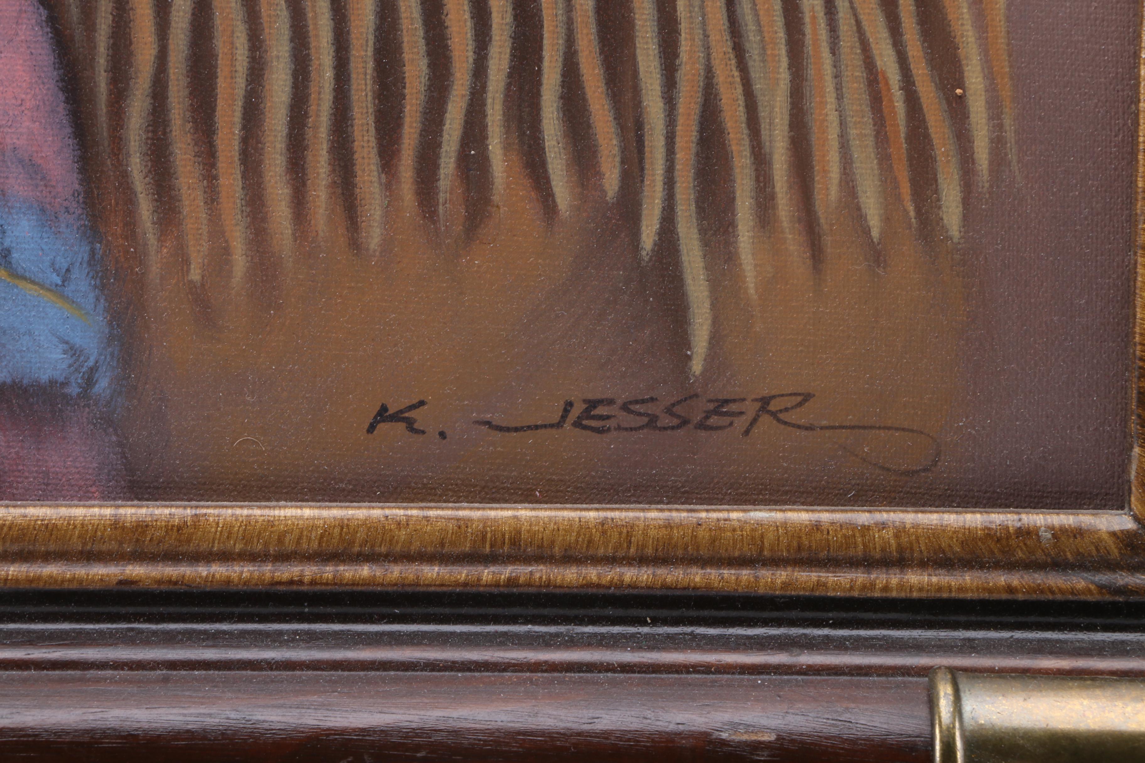 K. Jesser Oil Painting on Canvas of a Native American Child