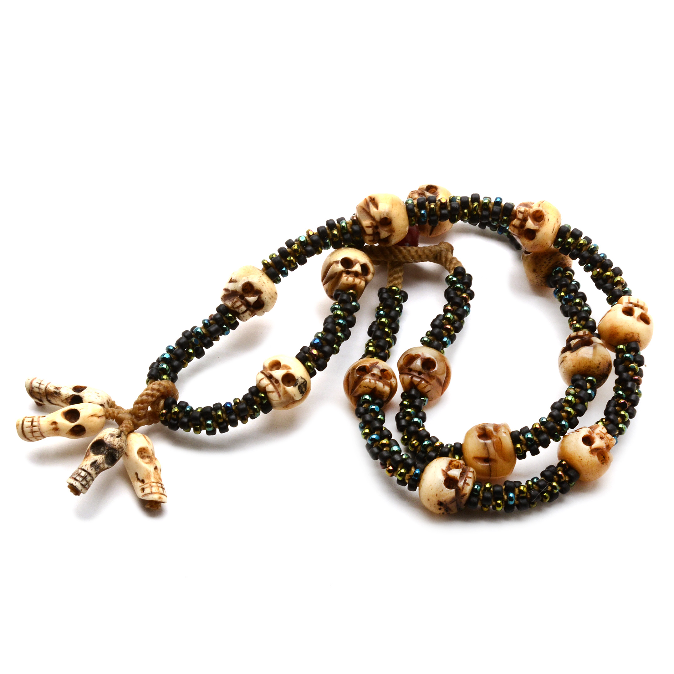 Debra Reisenbeck Rope Necklace with Skull Beads