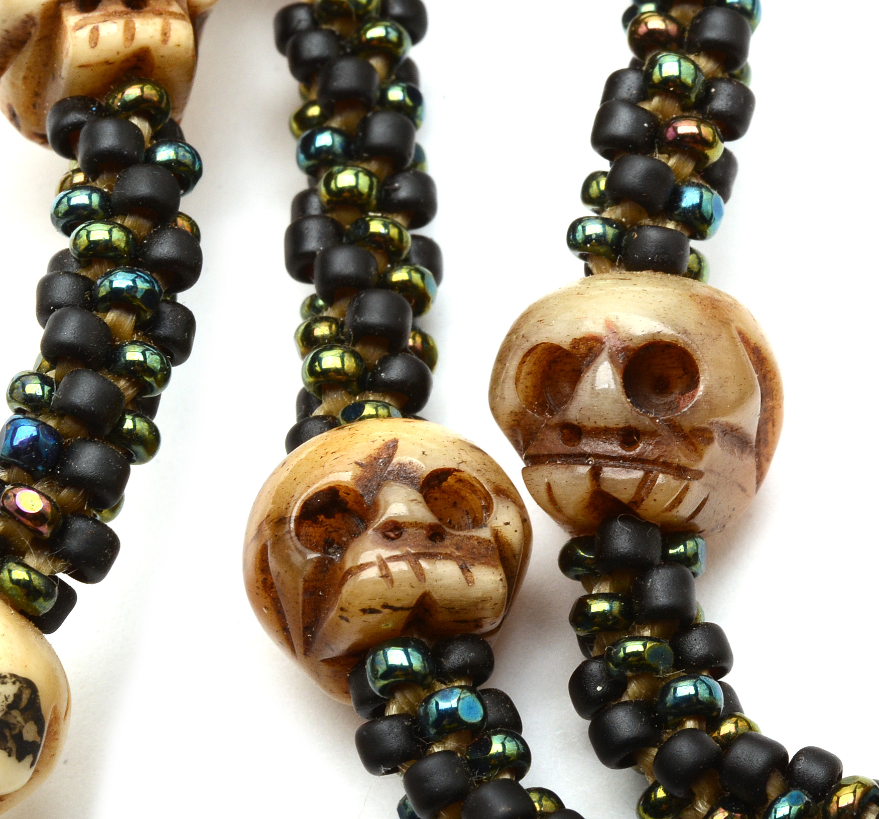 Debra Reisenbeck Rope Necklace with Skull Beads