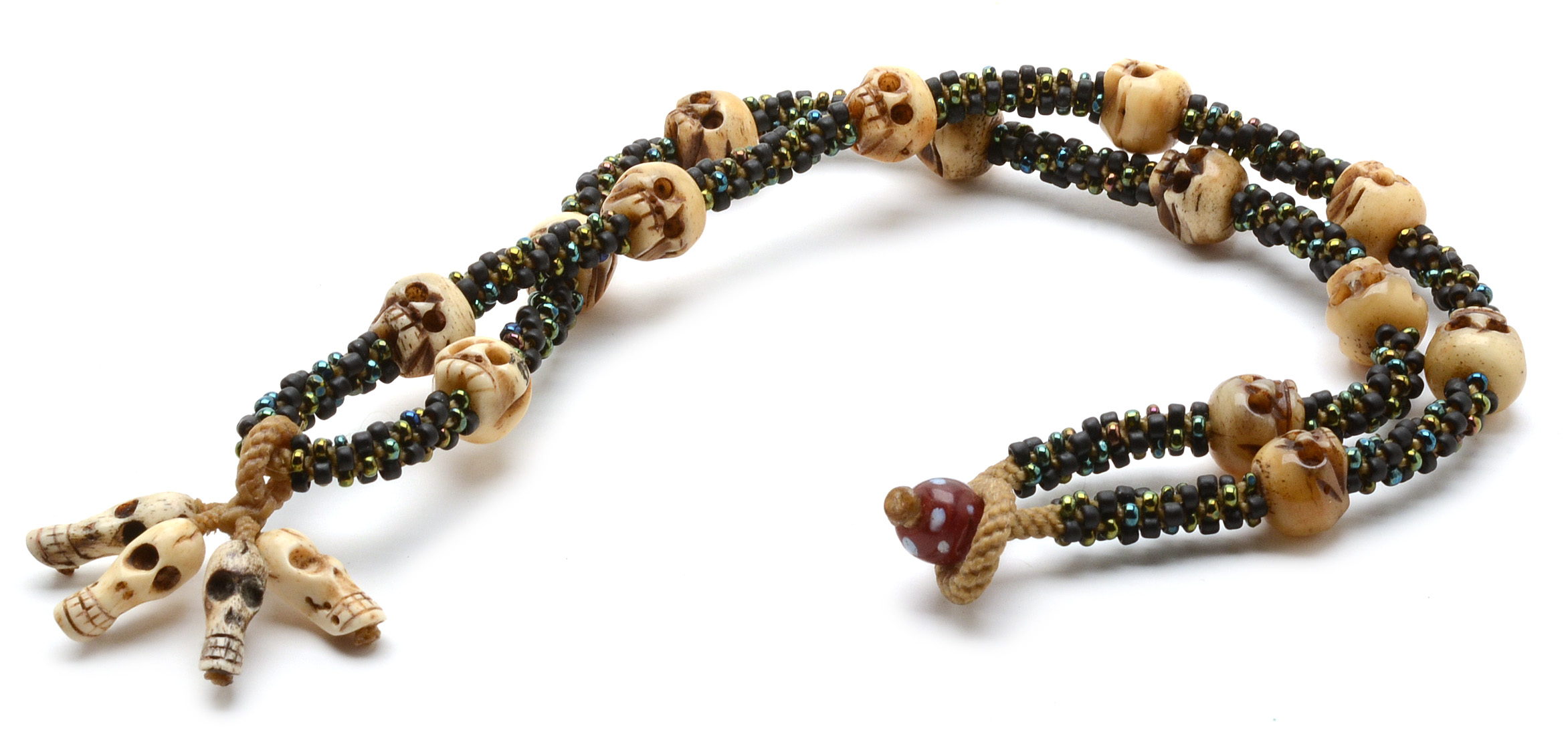 Debra Reisenbeck Rope Necklace with Skull Beads