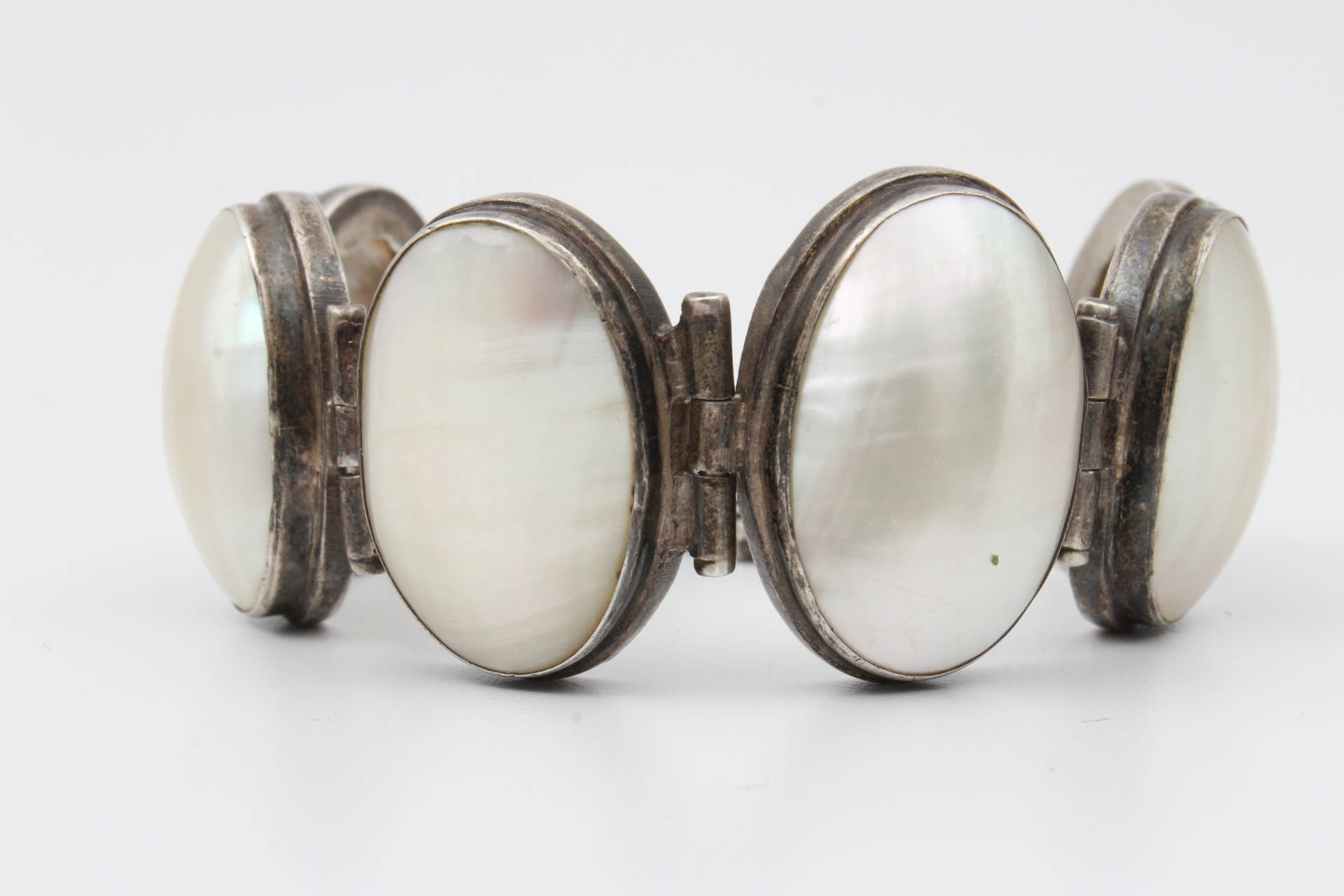 Vintage Chunky Sterling Silver and Mother of Pearl Bracelet