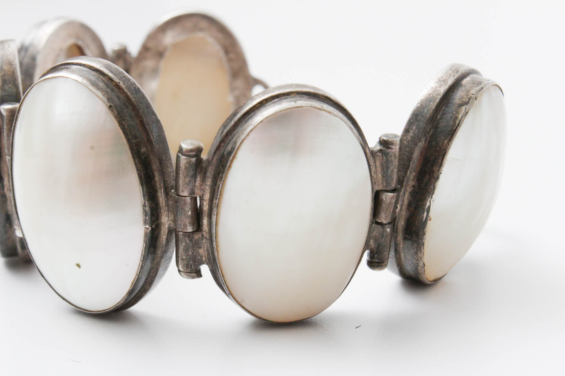 Vintage Chunky Sterling Silver and Mother of Pearl Bracelet