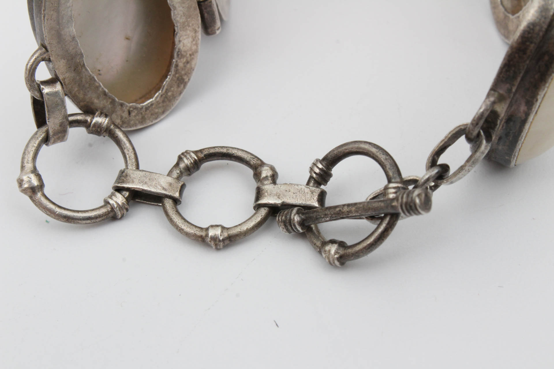 Vintage Chunky Sterling Silver and Mother of Pearl Bracelet