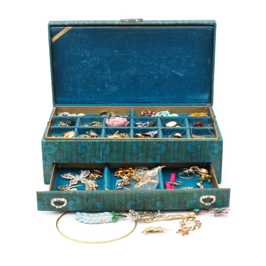 Vintage Lady Buxton Jewelry Box and Costume Jewelry