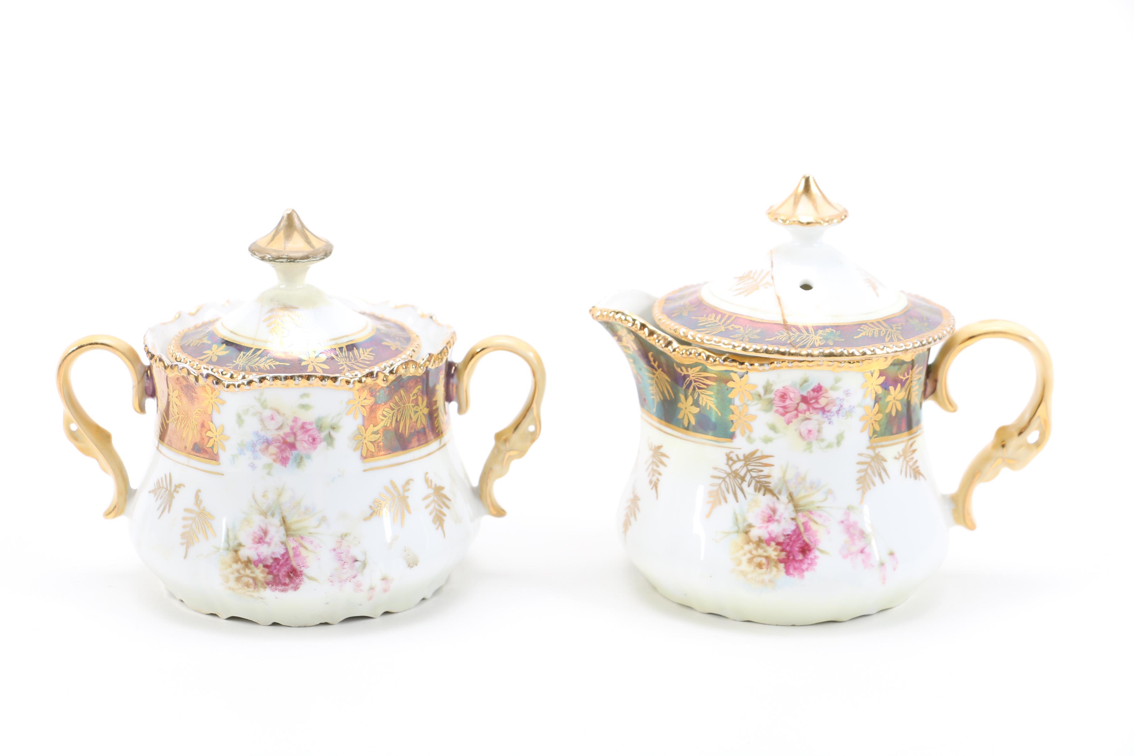 Porcelain Sugar Bowl and Creamer