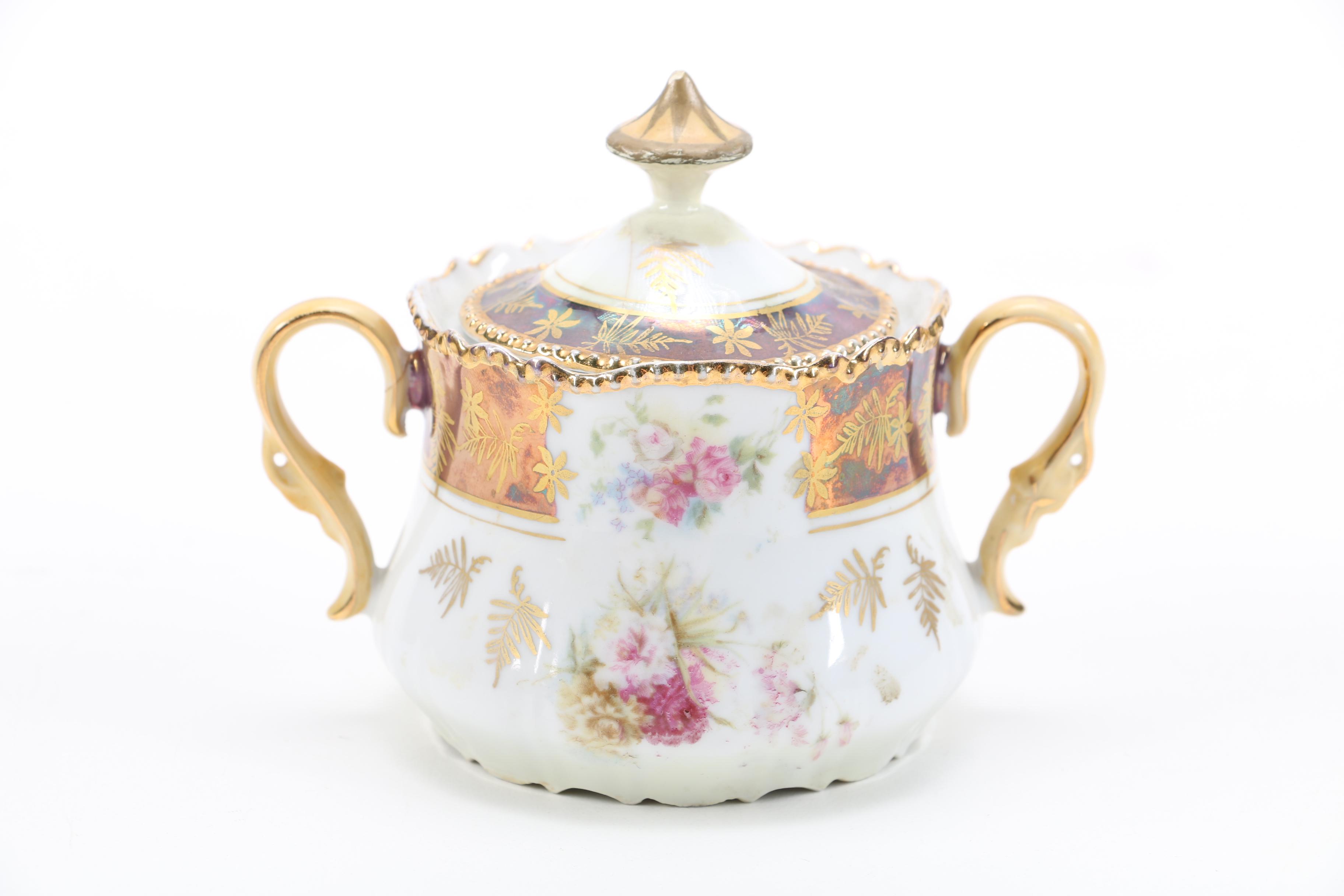 Porcelain Sugar Bowl and Creamer