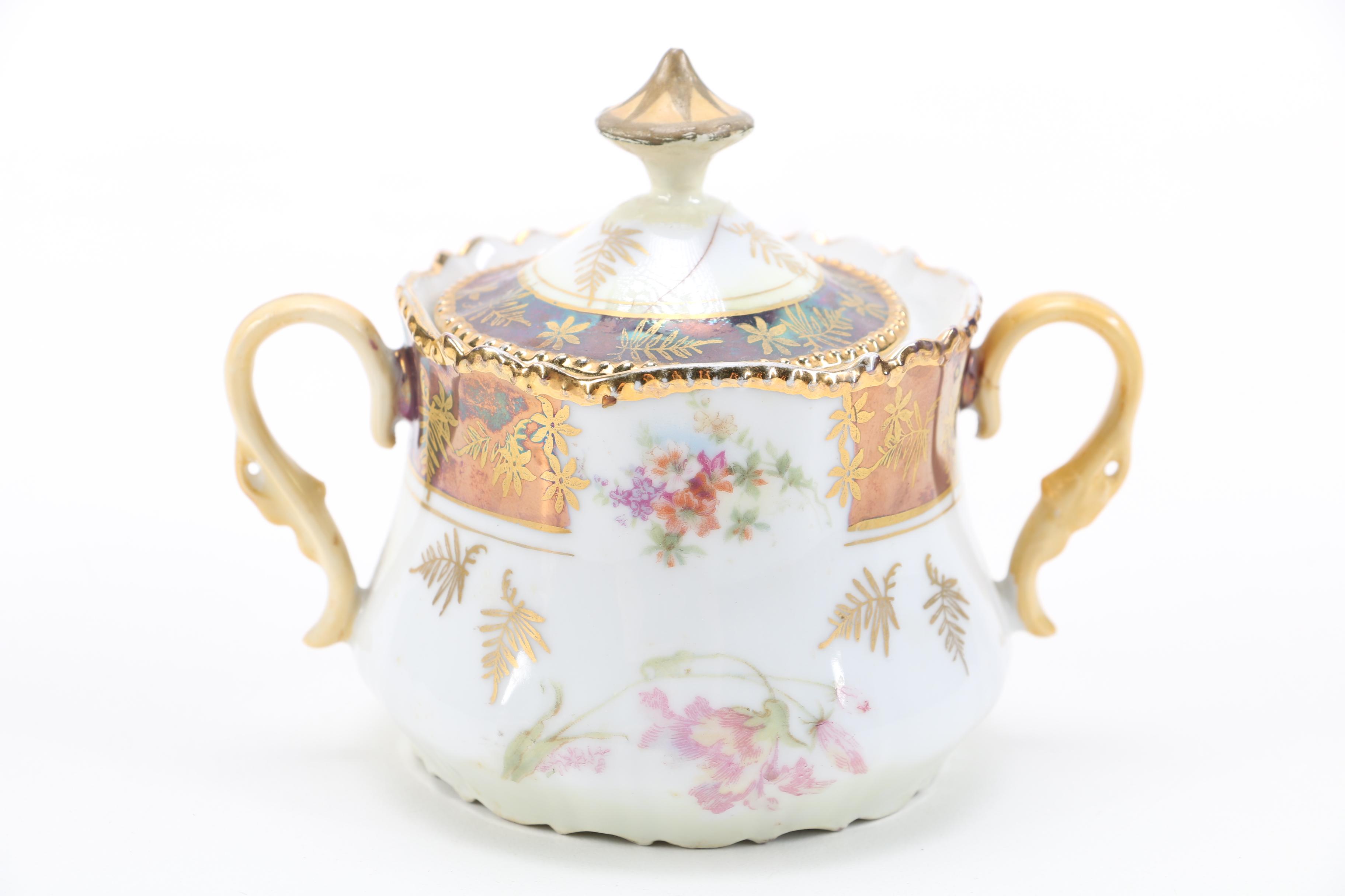 Porcelain Sugar Bowl and Creamer