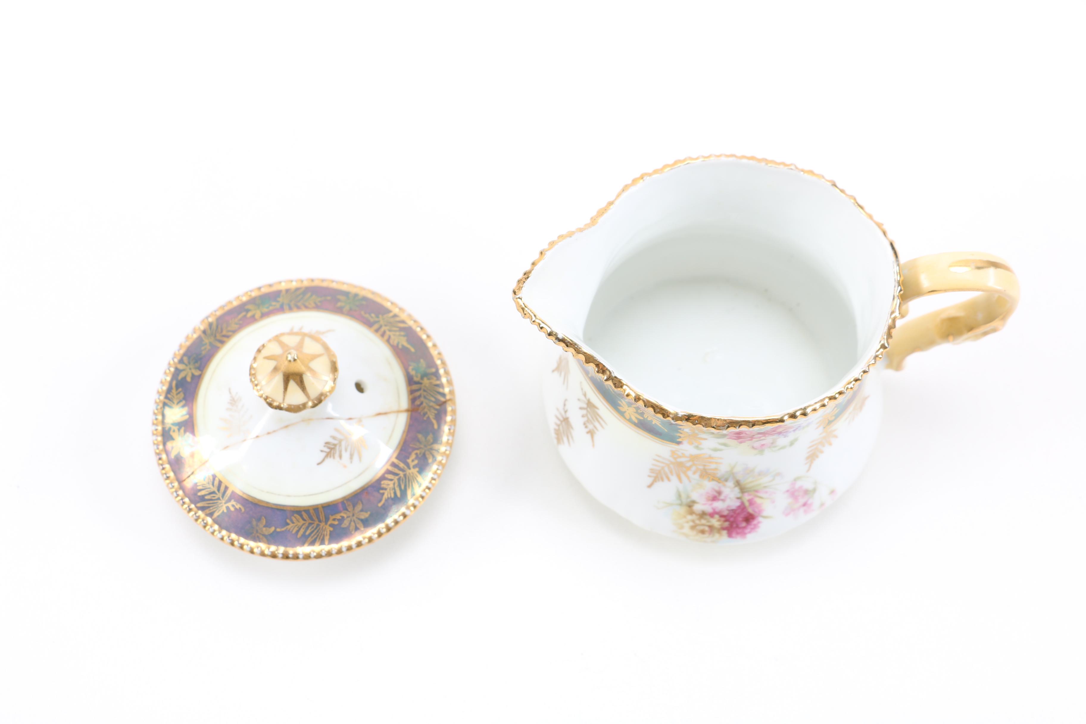 Porcelain Sugar Bowl and Creamer