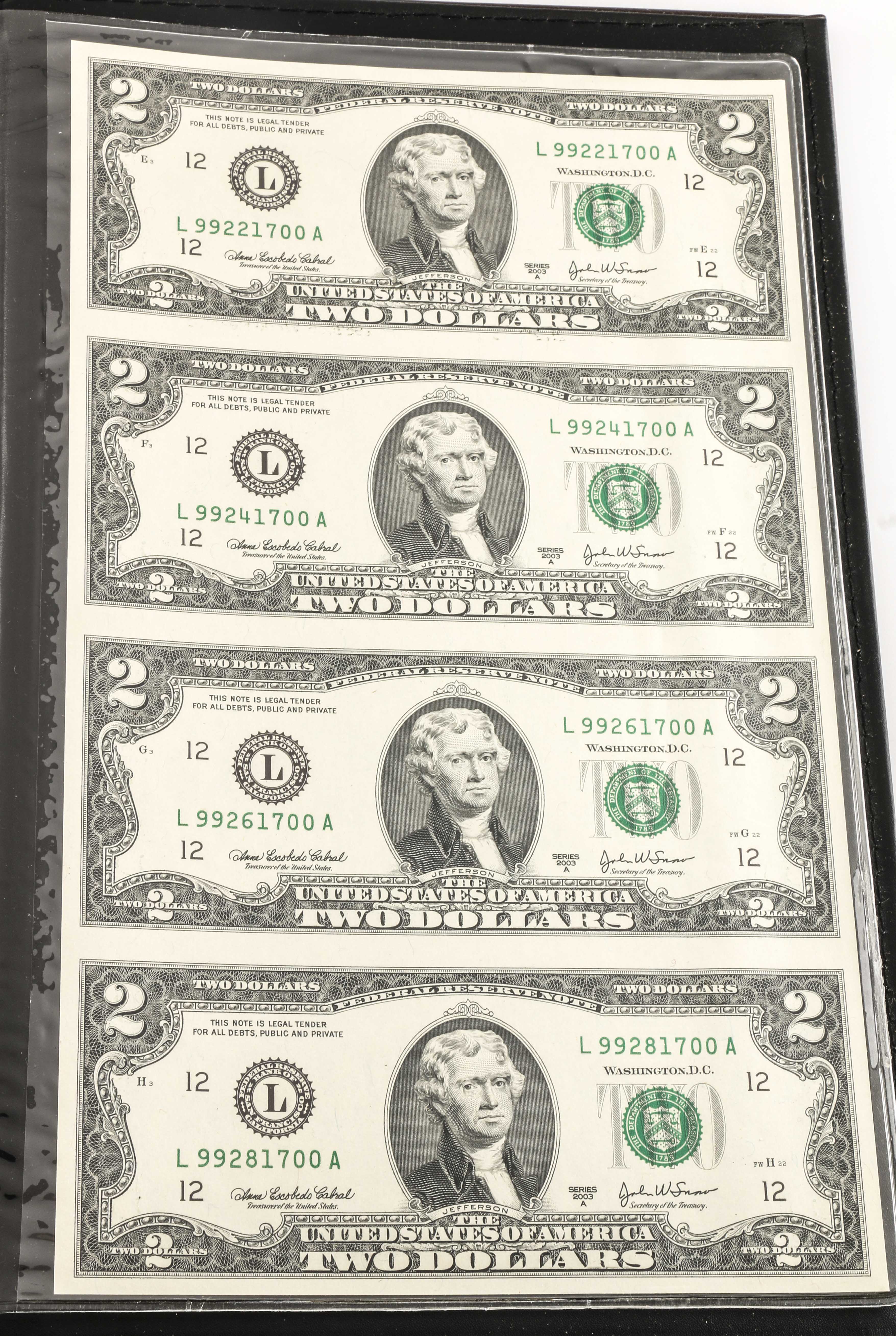 Four Sets of U.S. Currency