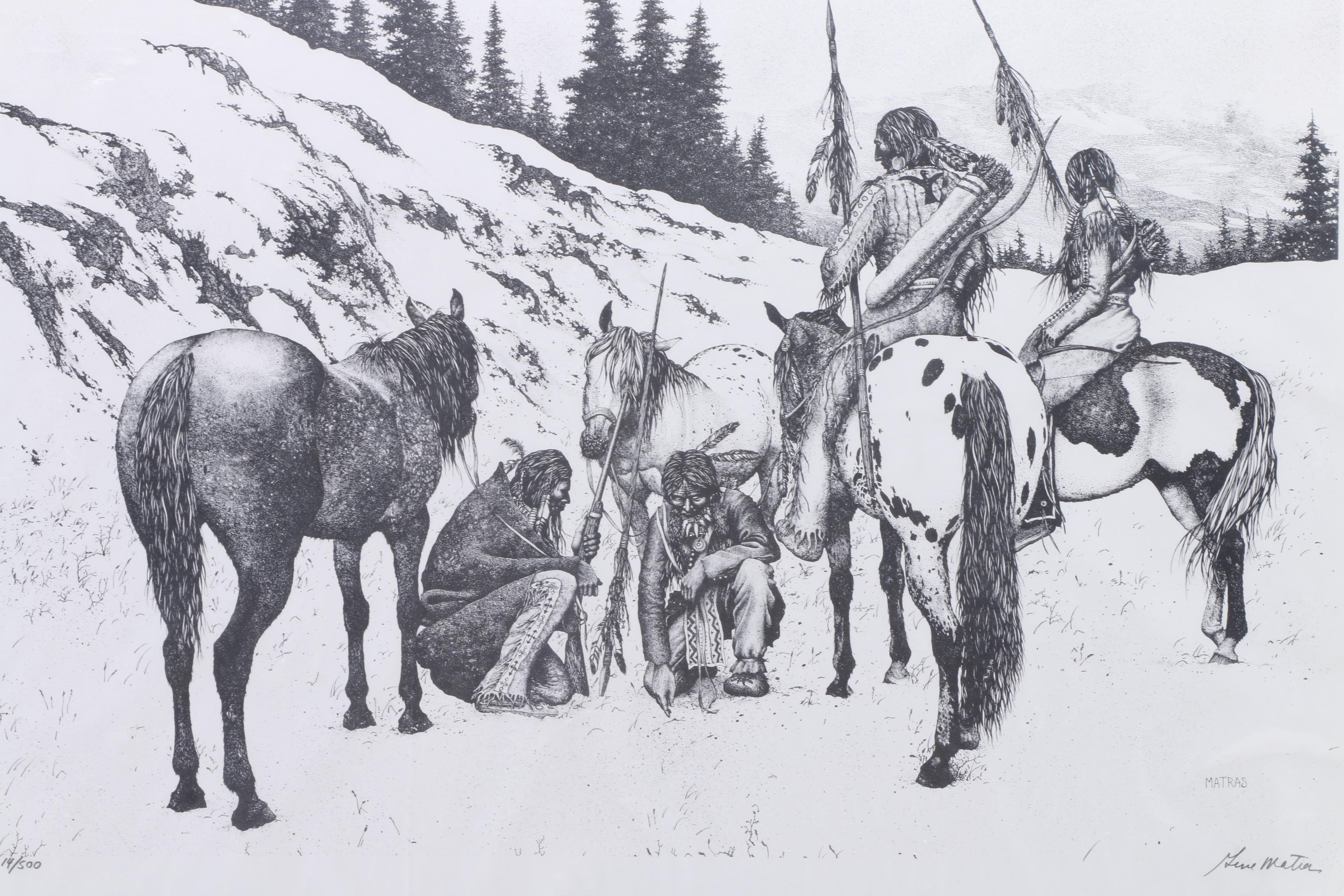 Gene Matras Limited Edition Lithograph on Paper of Native Americans