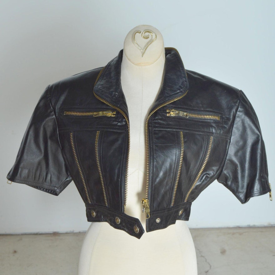 Women's Basic Biker Cropped Leather Jacket