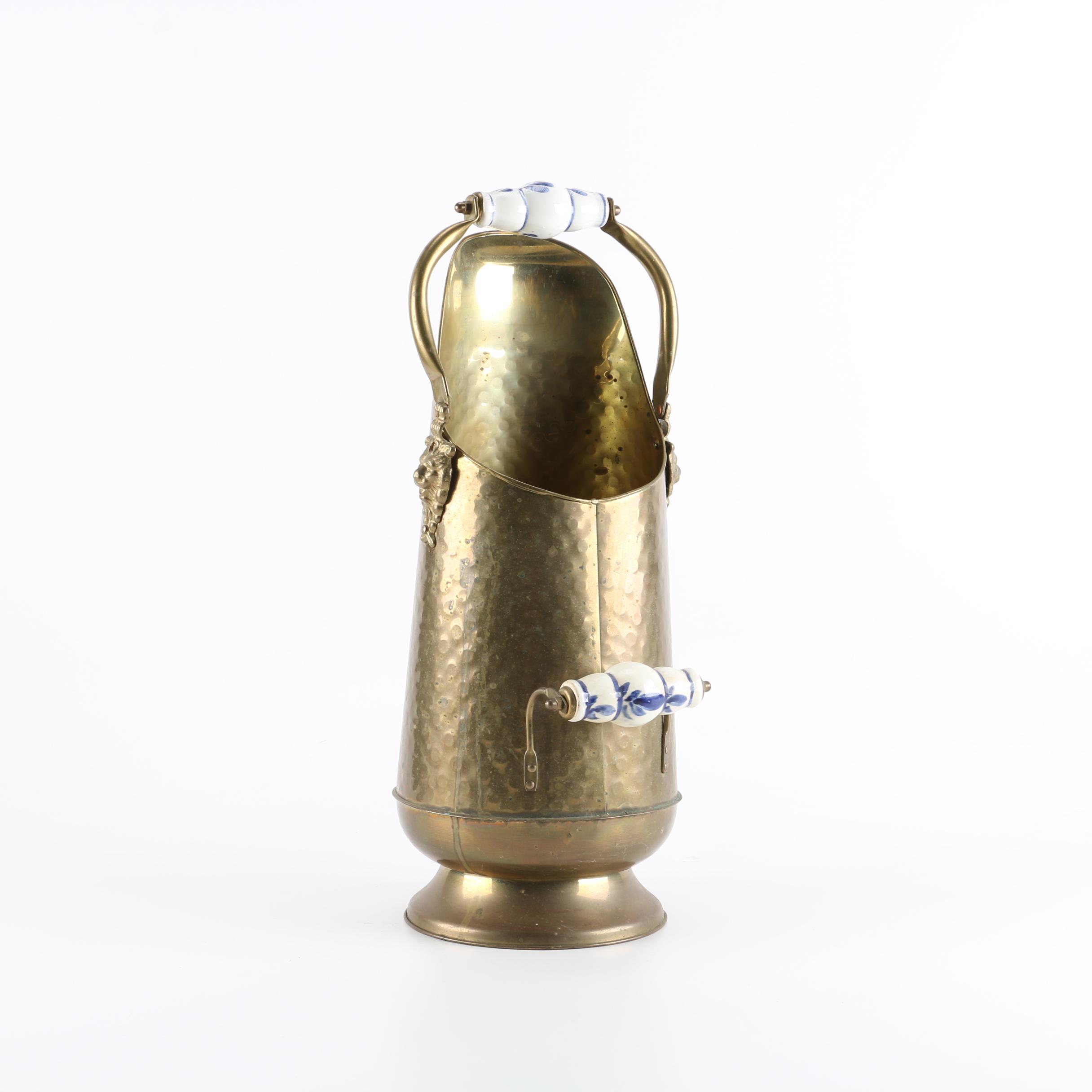 Nijhof Hammered Brass Coal Scuttle With Enameled Handles