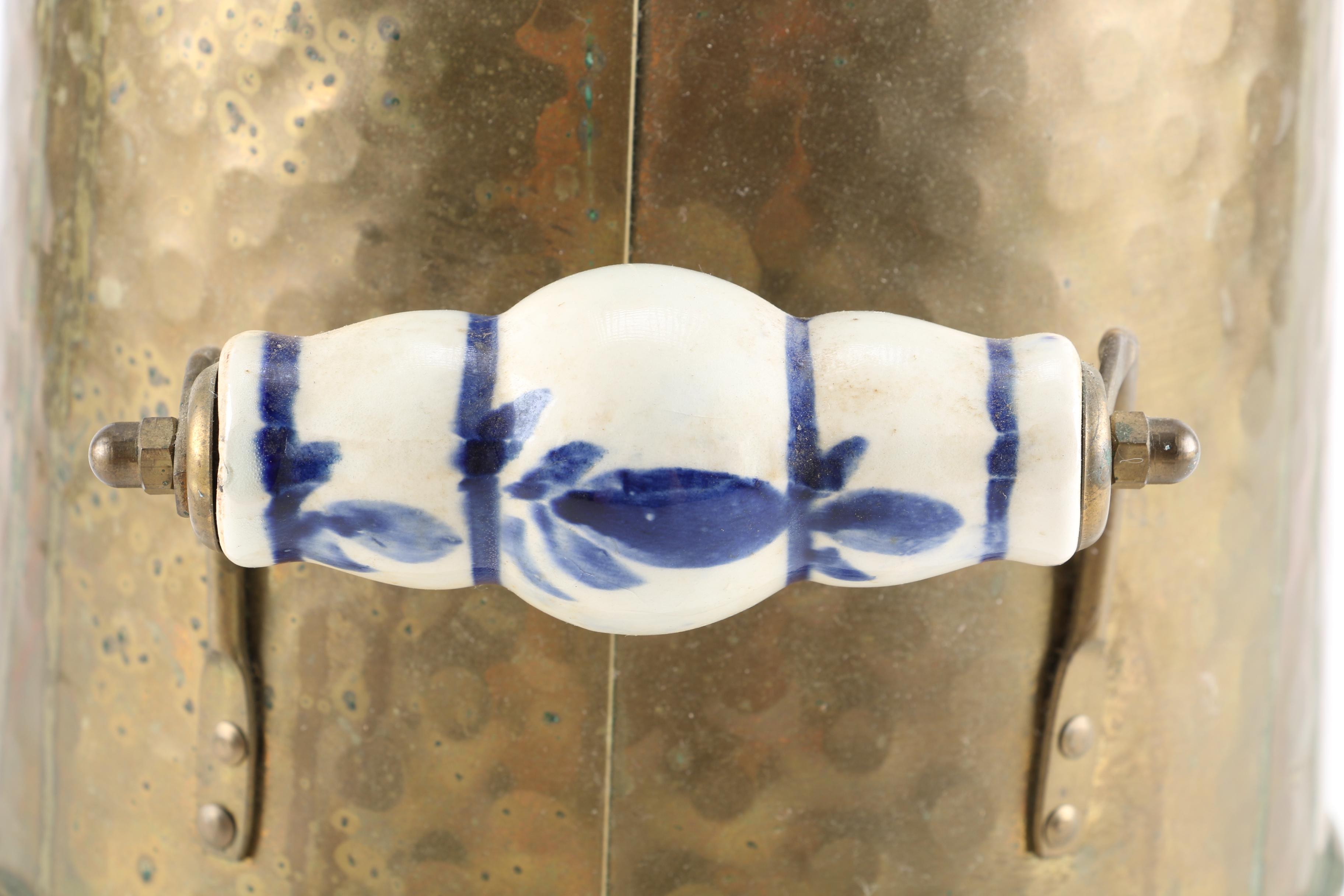 Nijhof Hammered Brass Coal Scuttle With Enameled Handles