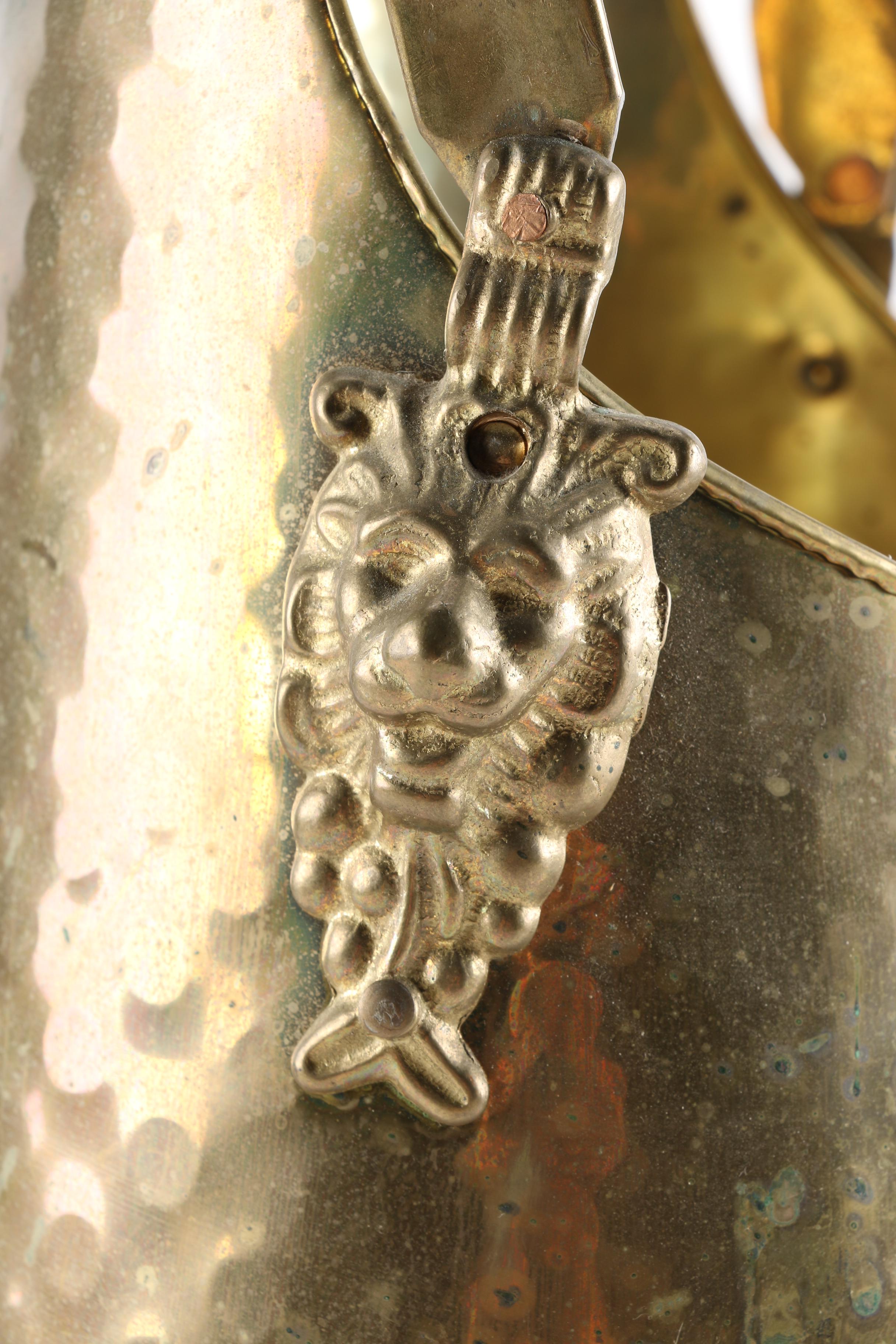 Nijhof Hammered Brass Coal Scuttle With Enameled Handles