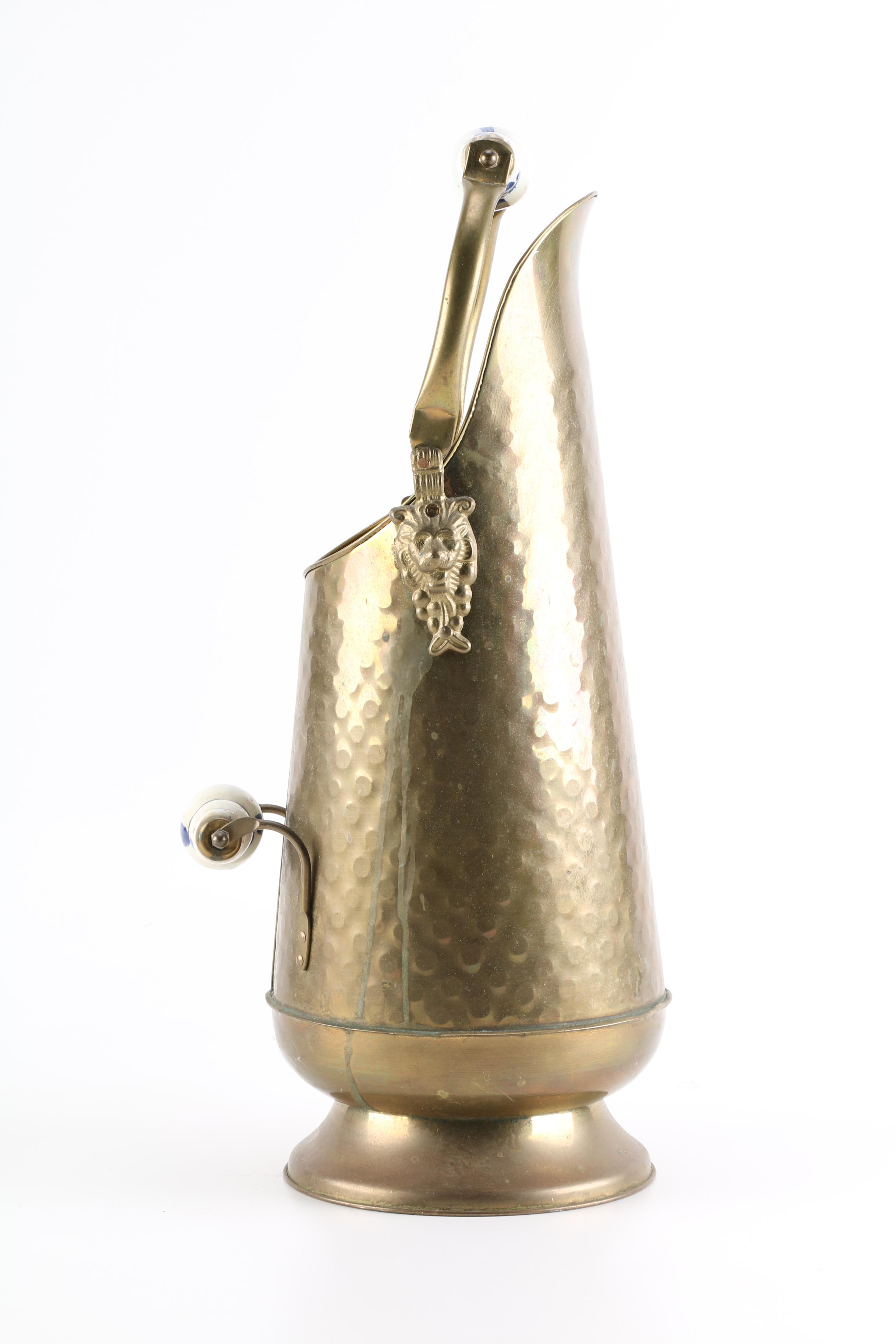 Nijhof Hammered Brass Coal Scuttle With Enameled Handles