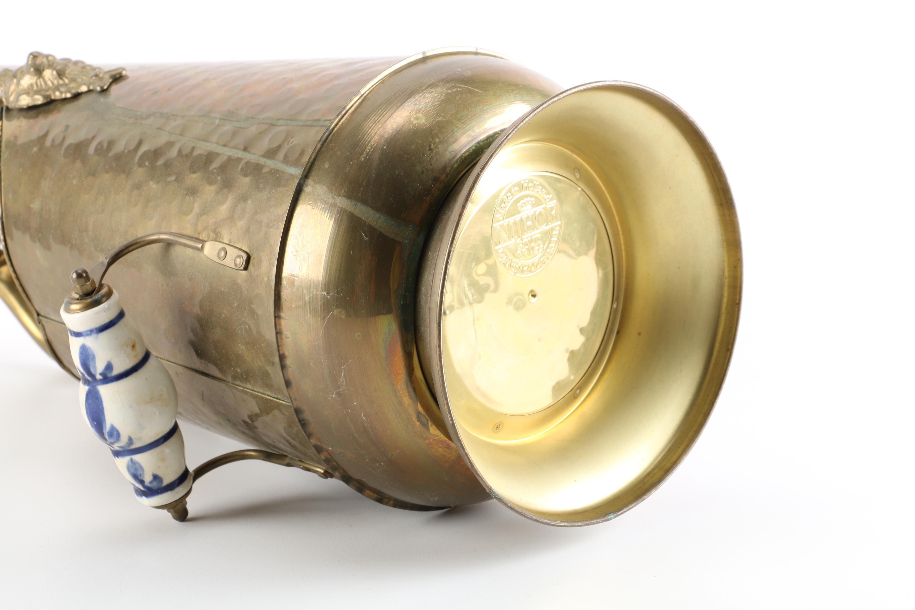 Nijhof Hammered Brass Coal Scuttle With Enameled Handles