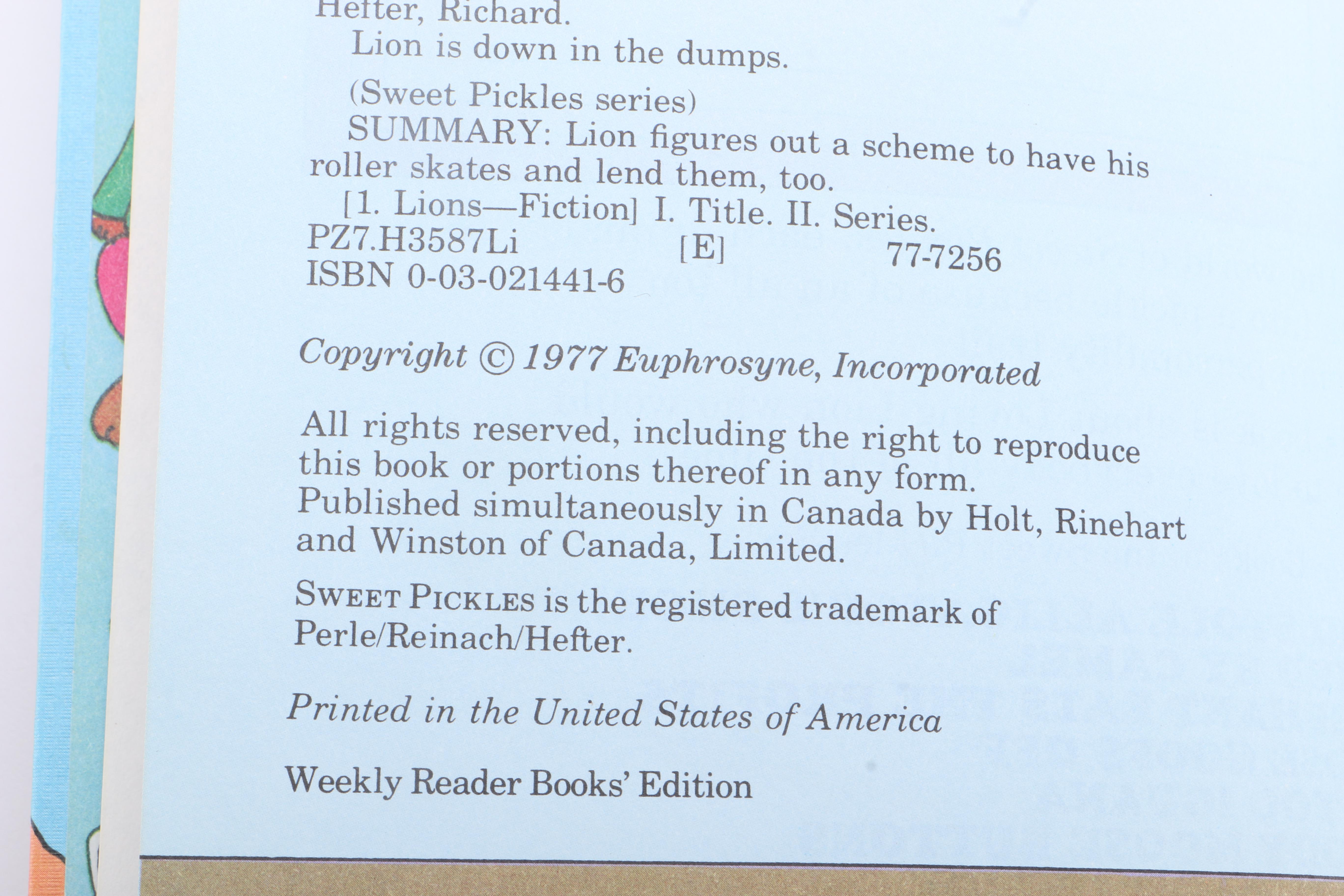 1977 "Sweet Pickles" Children's Books