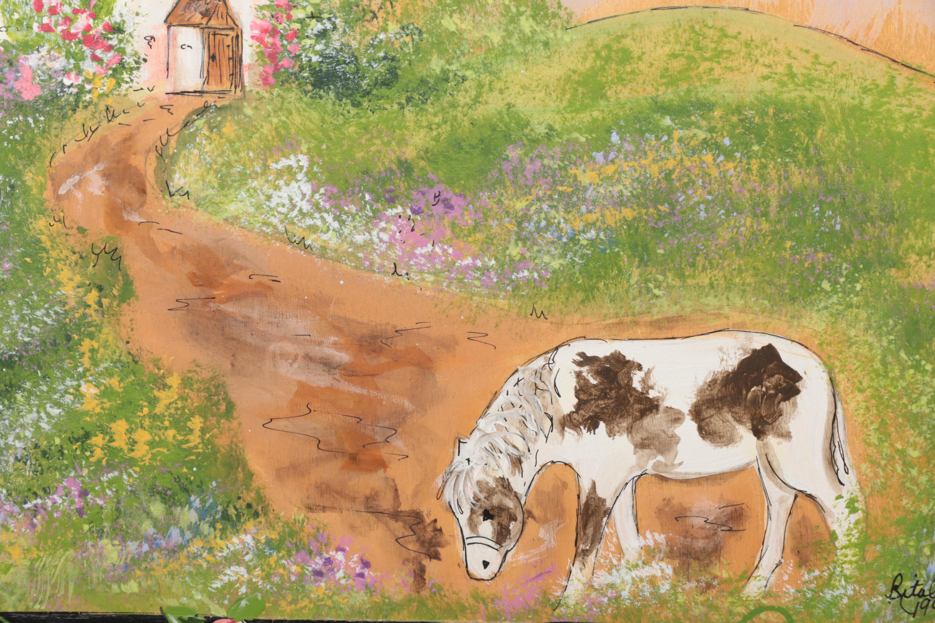 1993 Rita Ann Acrylic Painting on Panel "Scarborough Fair"