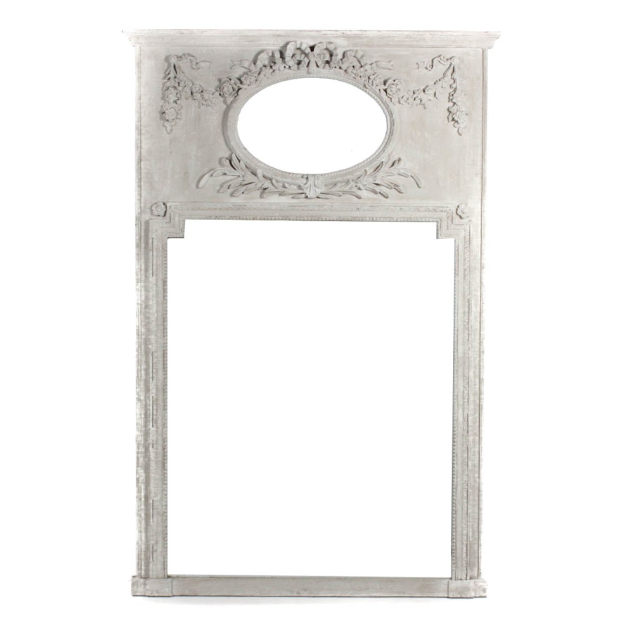 Classically Detailed Gray Distressed Finish Wall Mirror