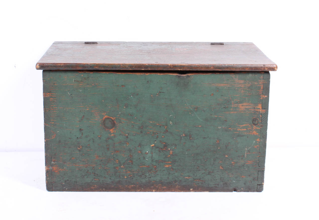 Primitive Painted Pine Chest and Cornwall Display Shelf