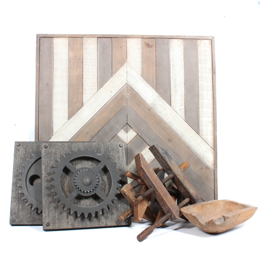 Industrial Decor Including Vintage Wooden Clamps
