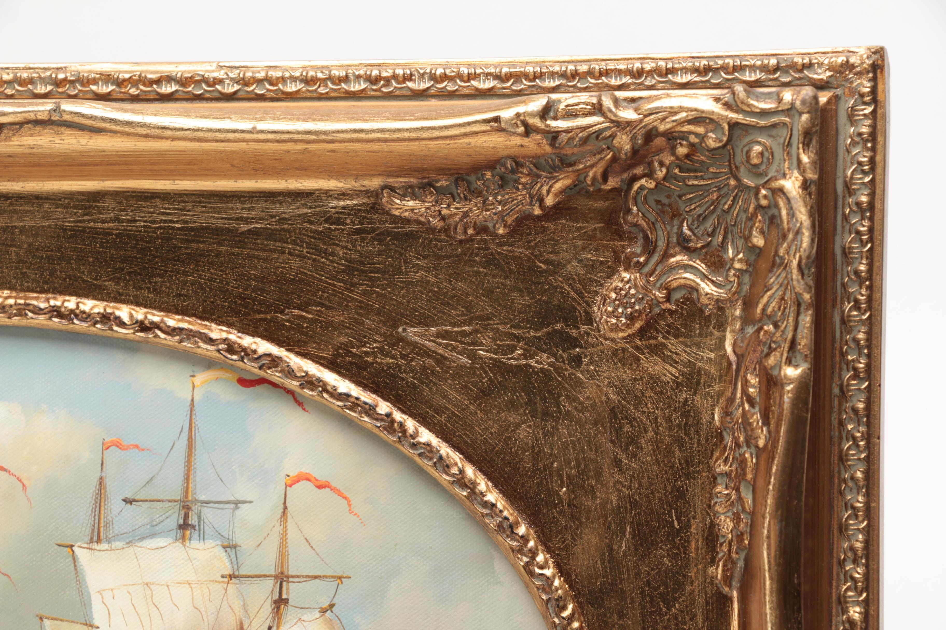 D. Sullivan Oil Painting on Canvas of Battling Ships