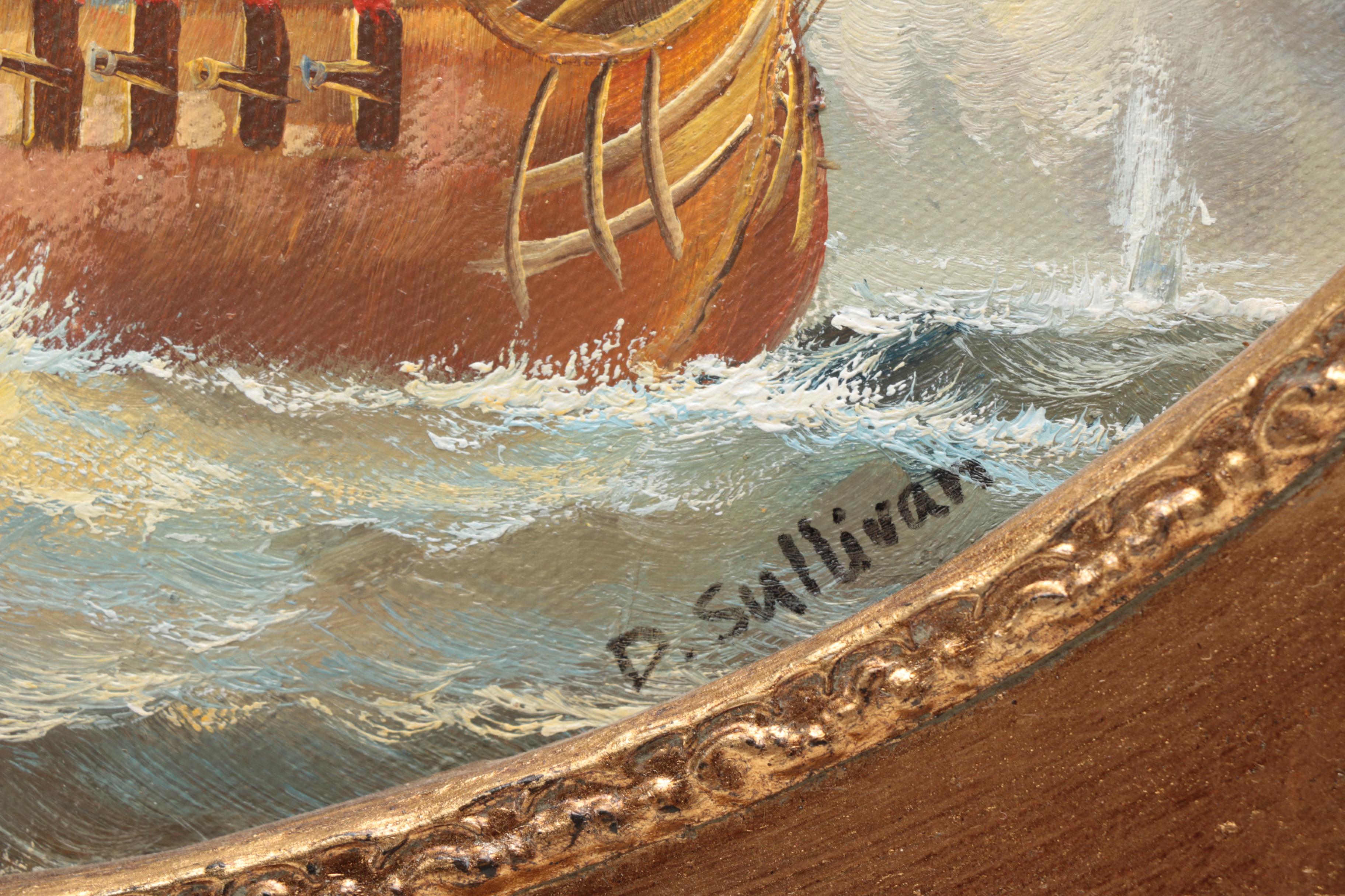 D. Sullivan Oil Painting on Canvas of Battling Ships