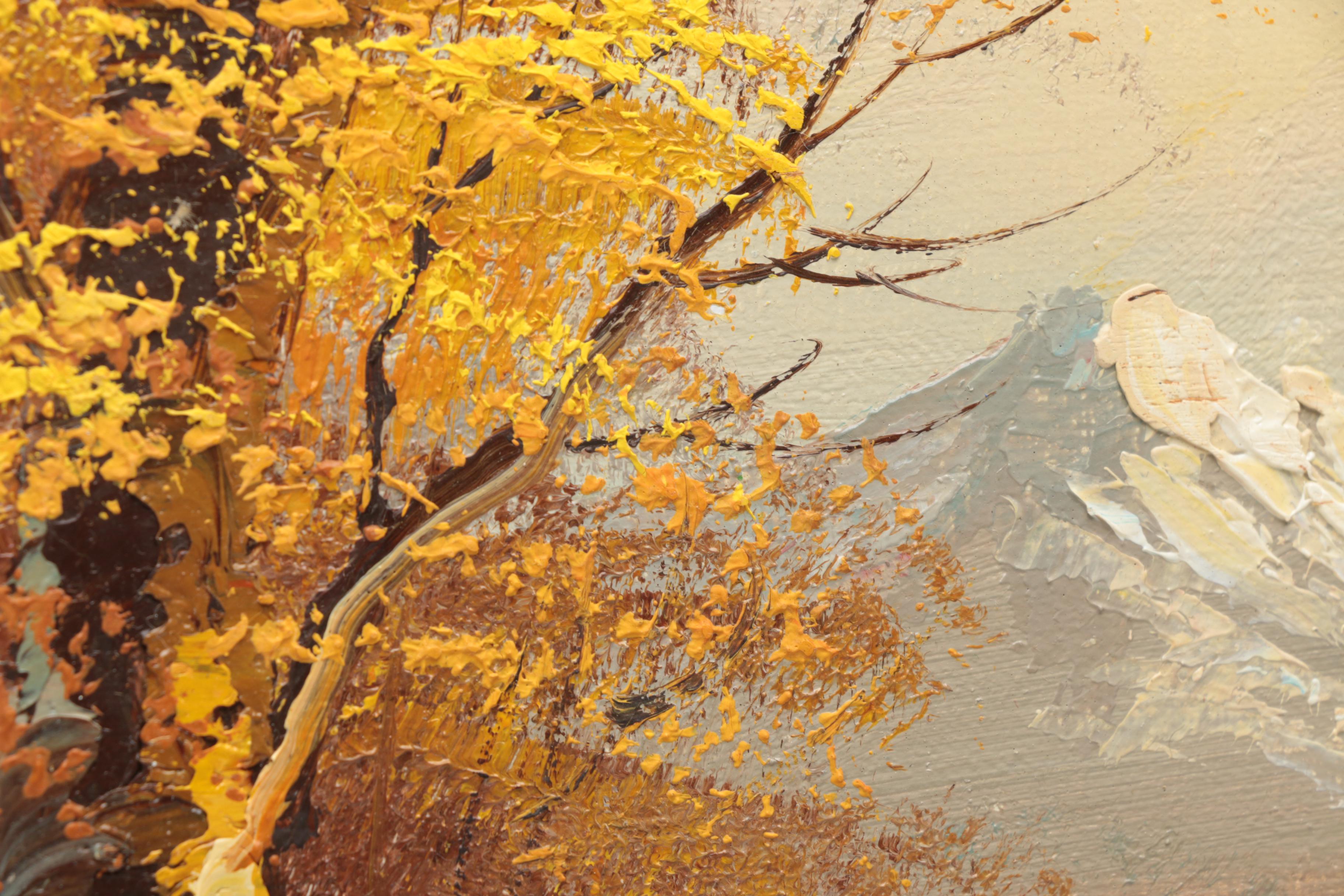 Mary Jane Moncrief Oil Painting on Canvas of a River Through an Autumn Landscape