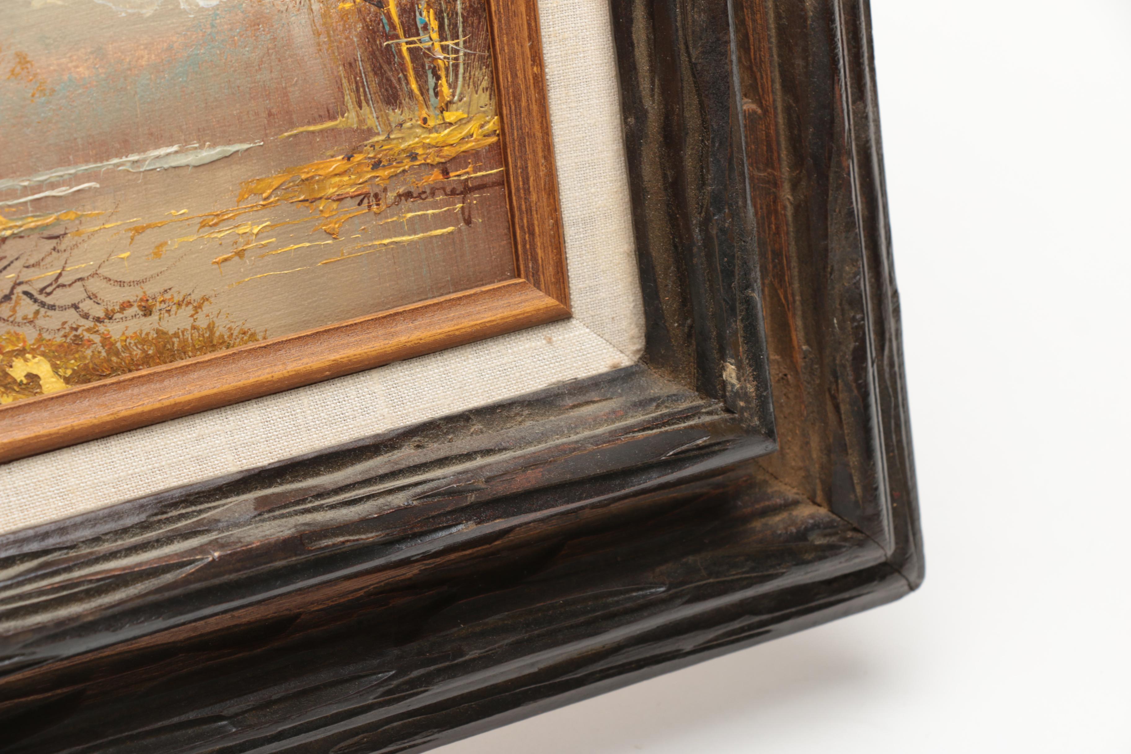 Mary Jane Moncrief Oil Painting on Canvas of a River Through an Autumn Landscape