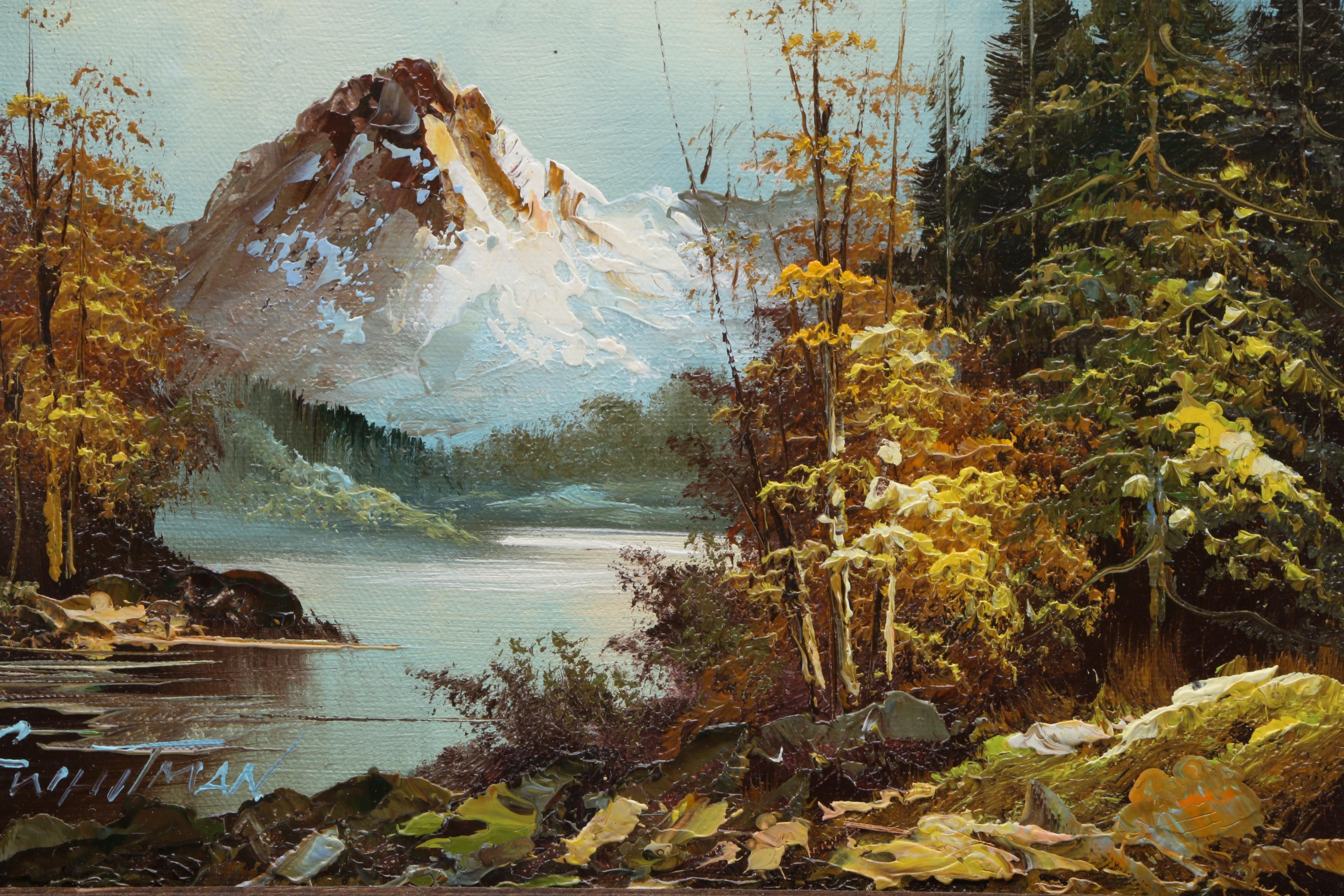 G. Whitman Oil Painting on Canvas of a Forested Landscape