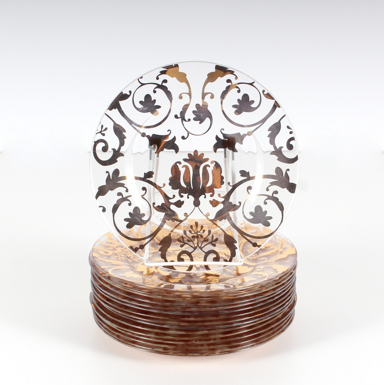 Glass Salad Plates With Gold Tone Decoration