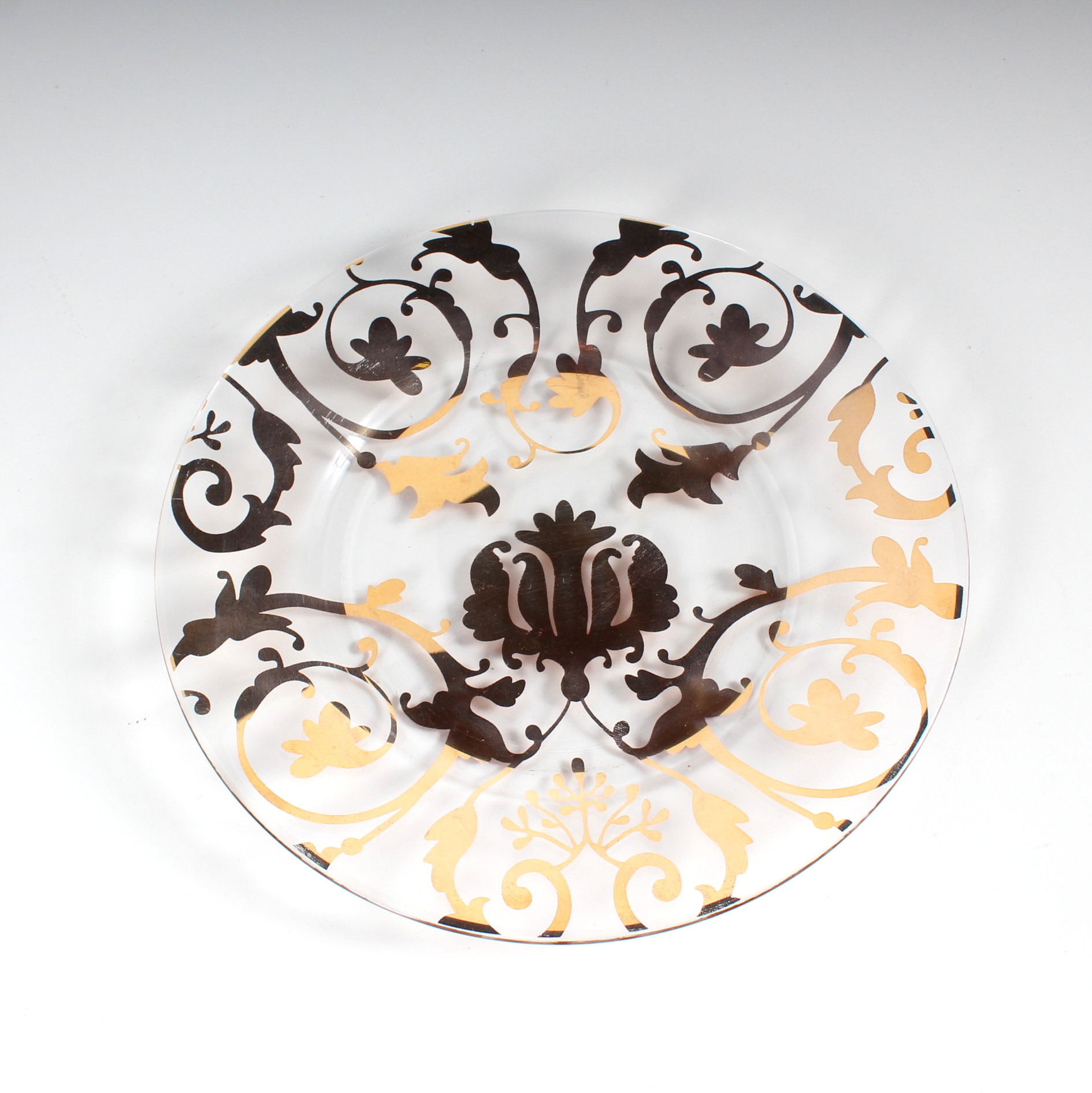 Glass Salad Plates With Gold Tone Decoration