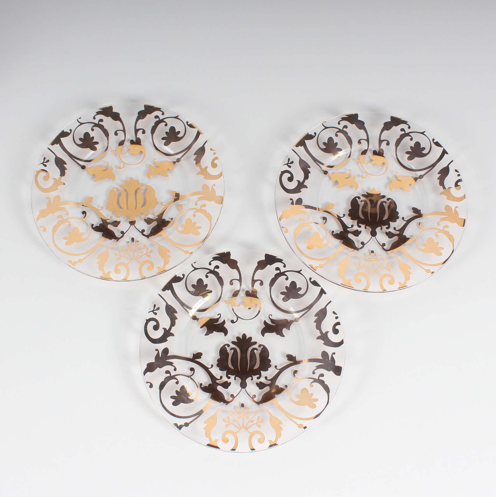 Glass Salad Plates With Gold Tone Decoration