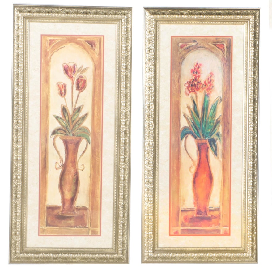 Framed Offset Lithographs of Flowers in Vases