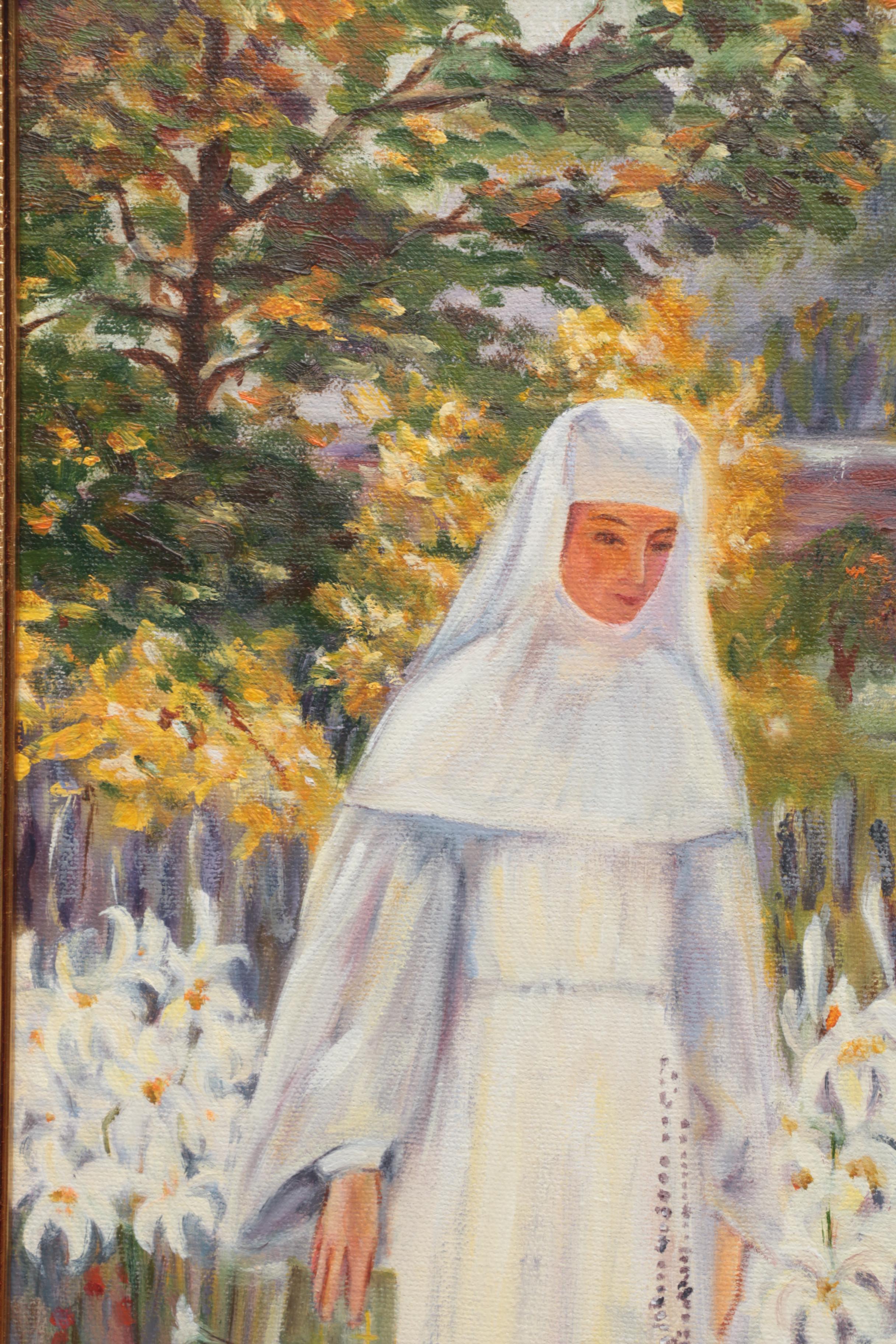 1982 Leonida Ivanetich Acrylic on Canvas Copy Painting After William De Leftwich Dodge's "The Novice"