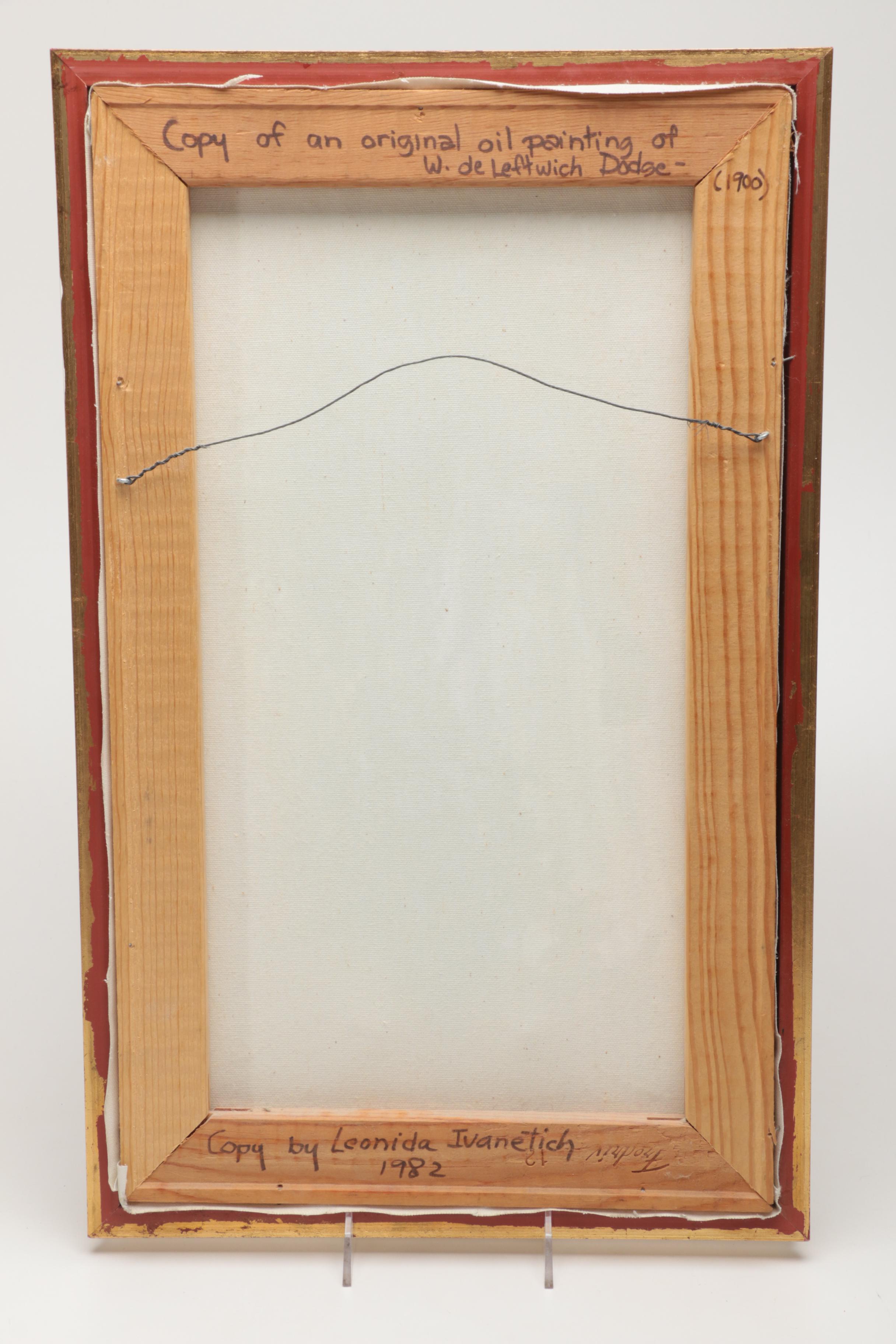 1982 Leonida Ivanetich Acrylic on Canvas Copy Painting After William De Leftwich Dodge's "The Novice"