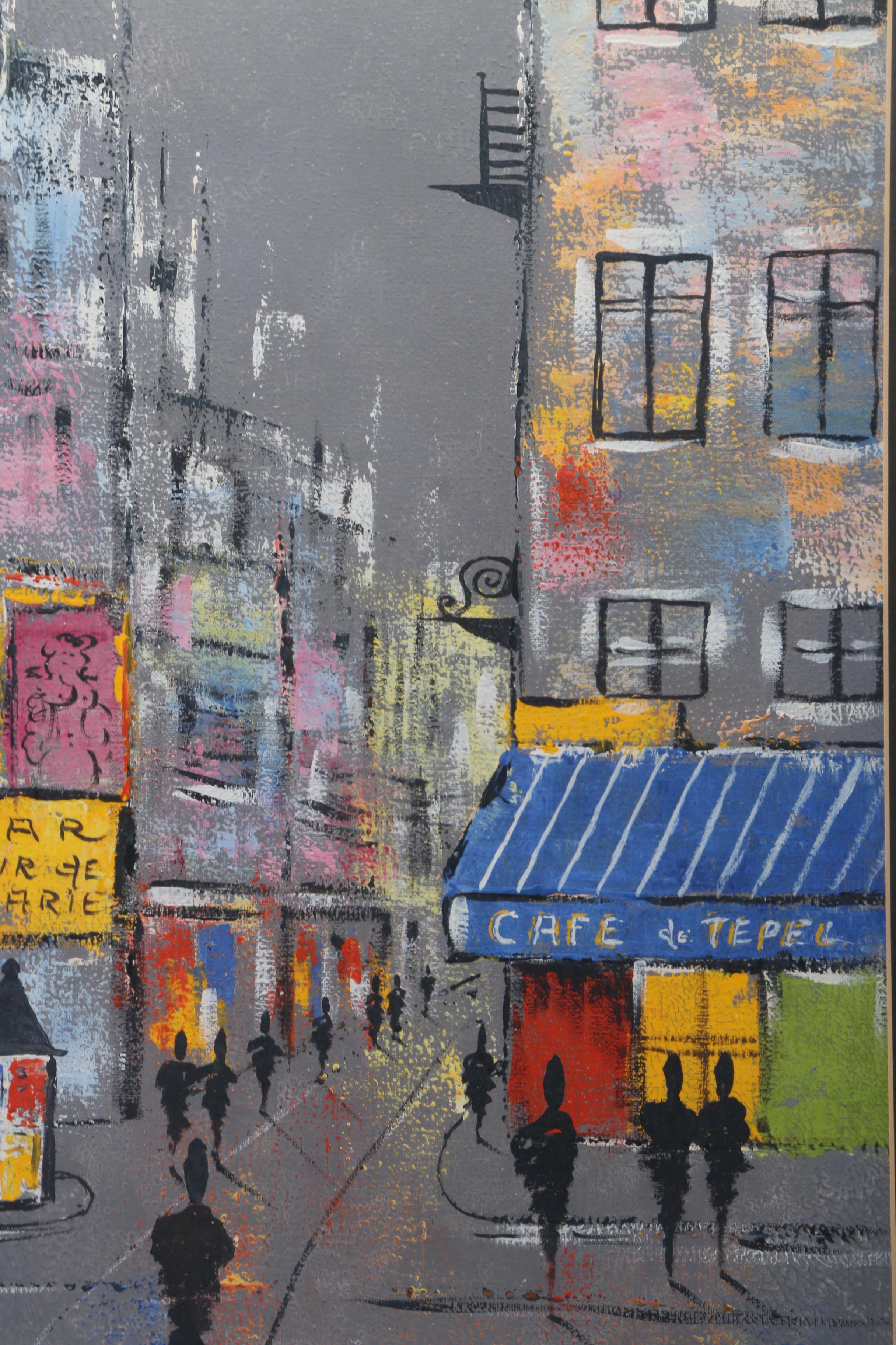 Signed Oil Painting on Canvas French City Scene