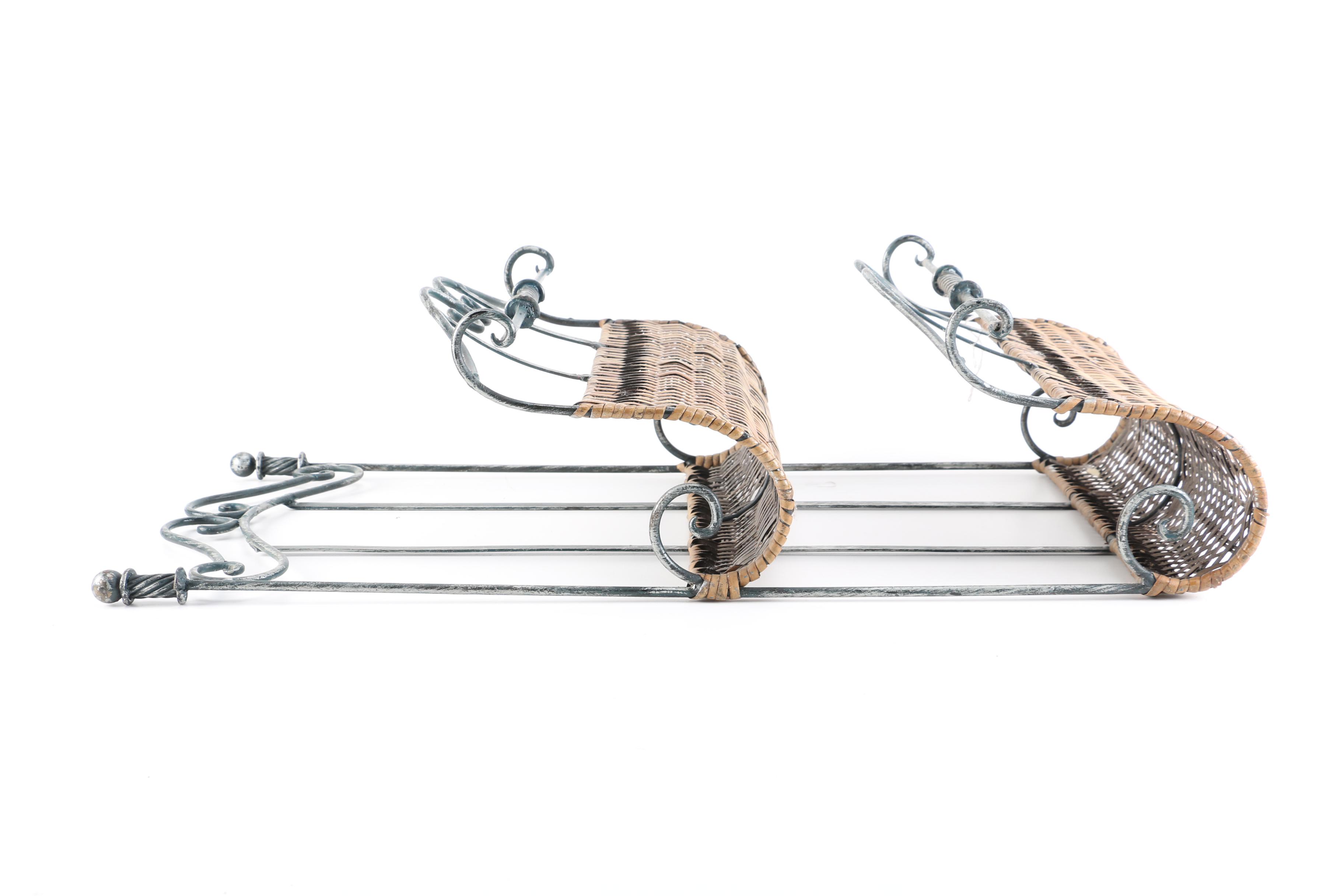 Scrolled Metal and Wicker Magazine Rack