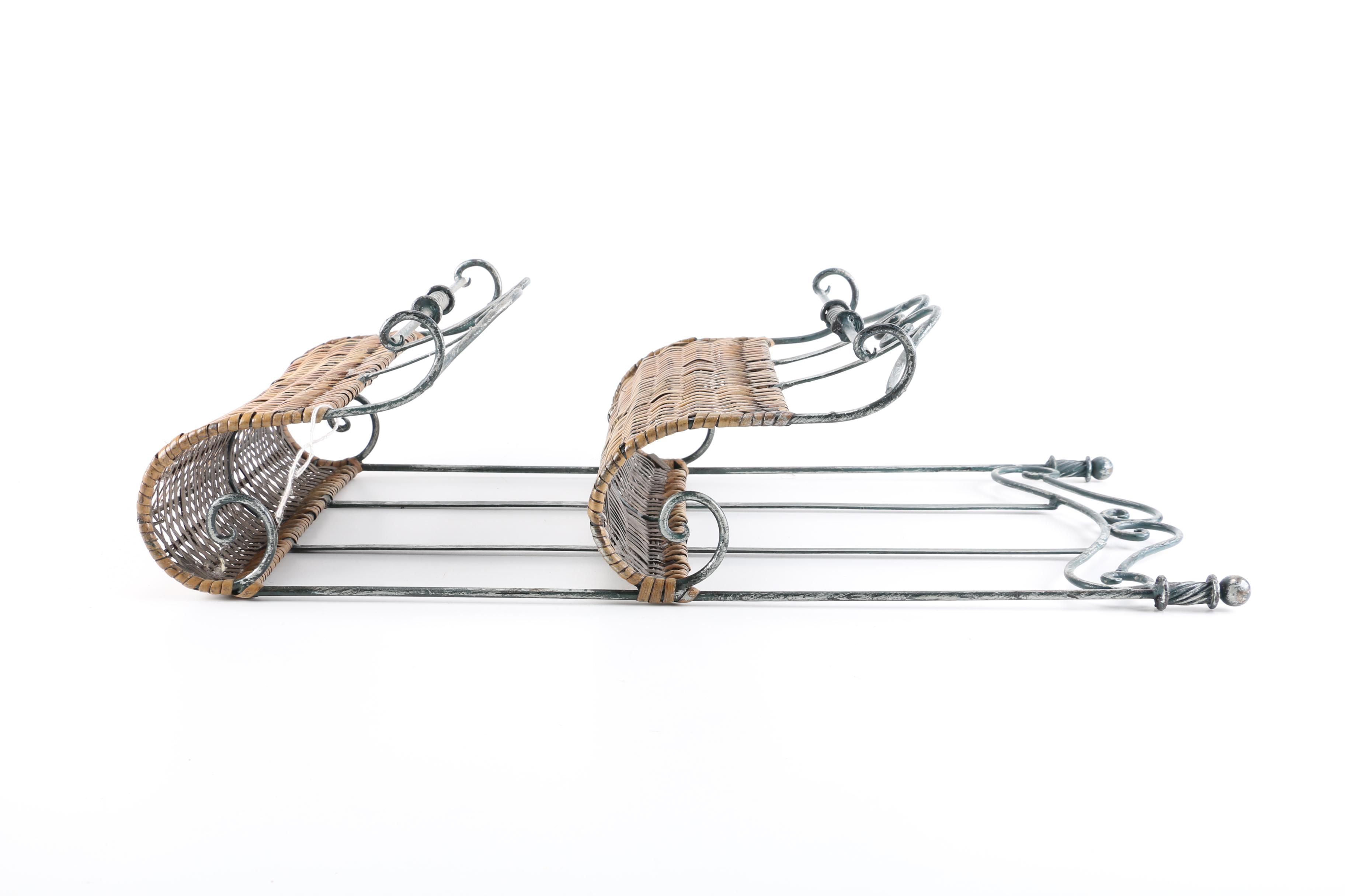 Scrolled Metal and Wicker Magazine Rack