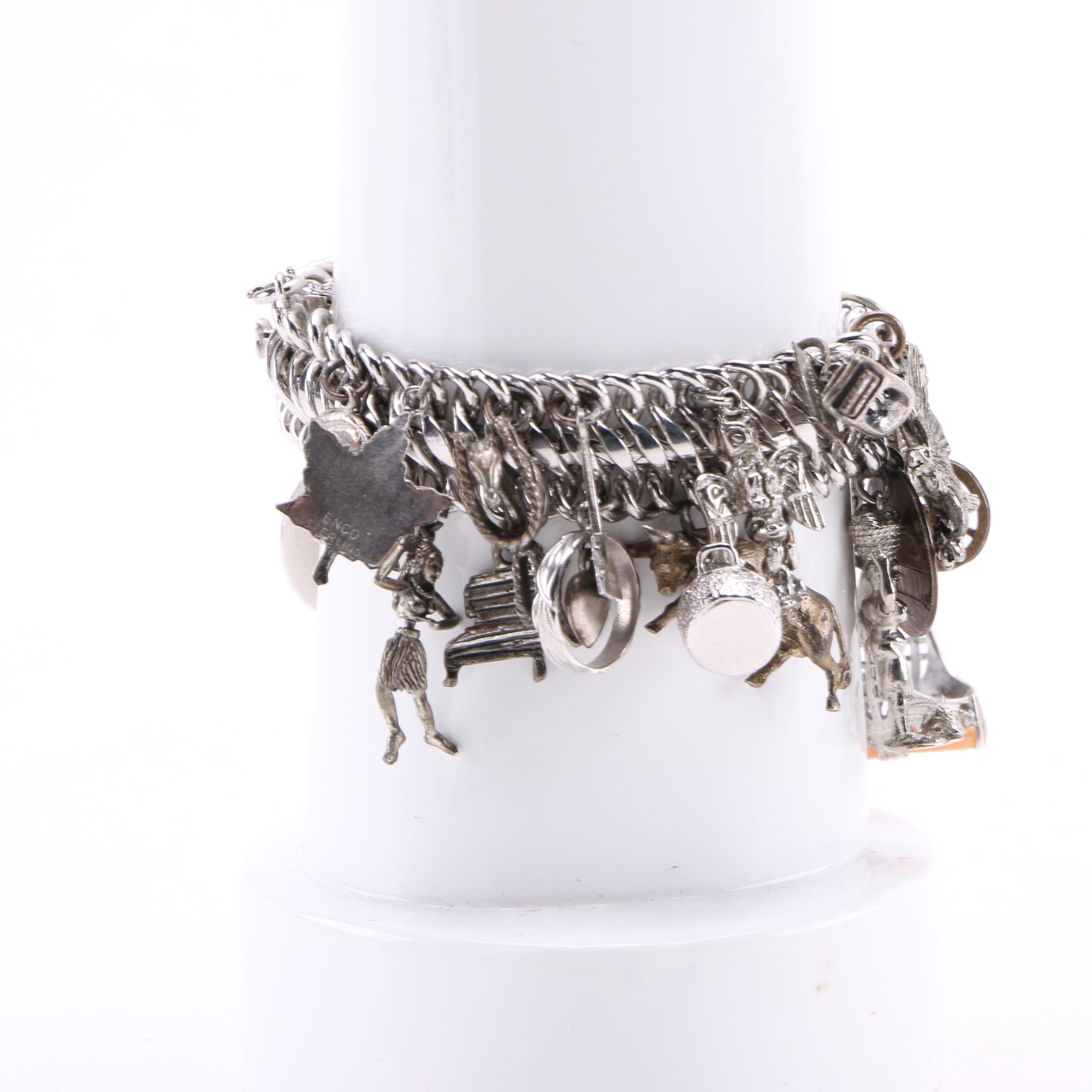 Elco Sterling Silver Charm Bracelet and Cameo Ring